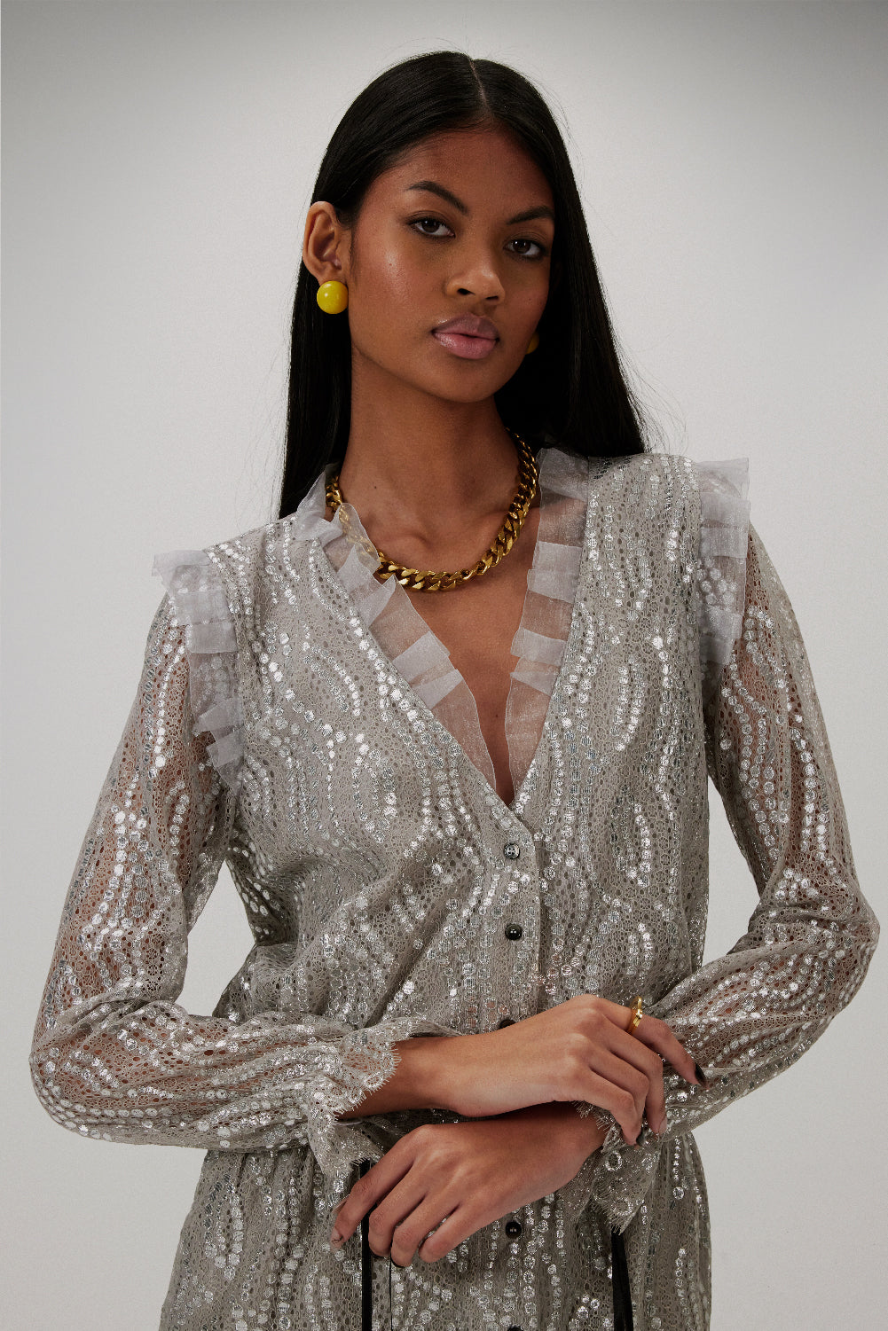 Robe Nicole en dentelle Champagne argenté