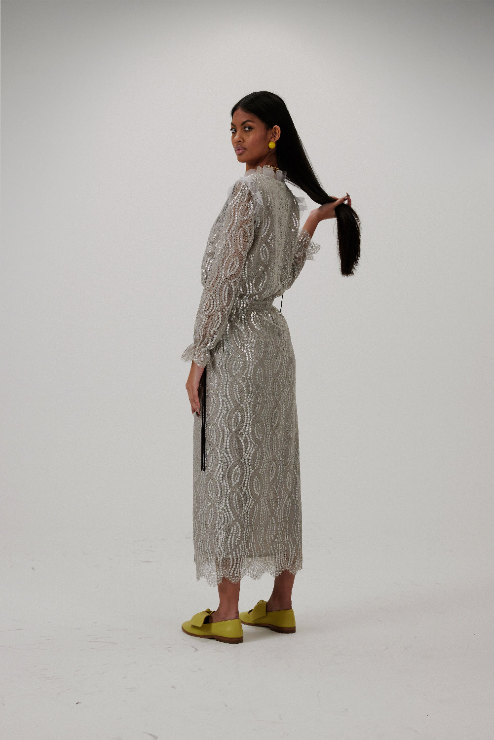 Robe Nicole en dentelle Champagne argenté