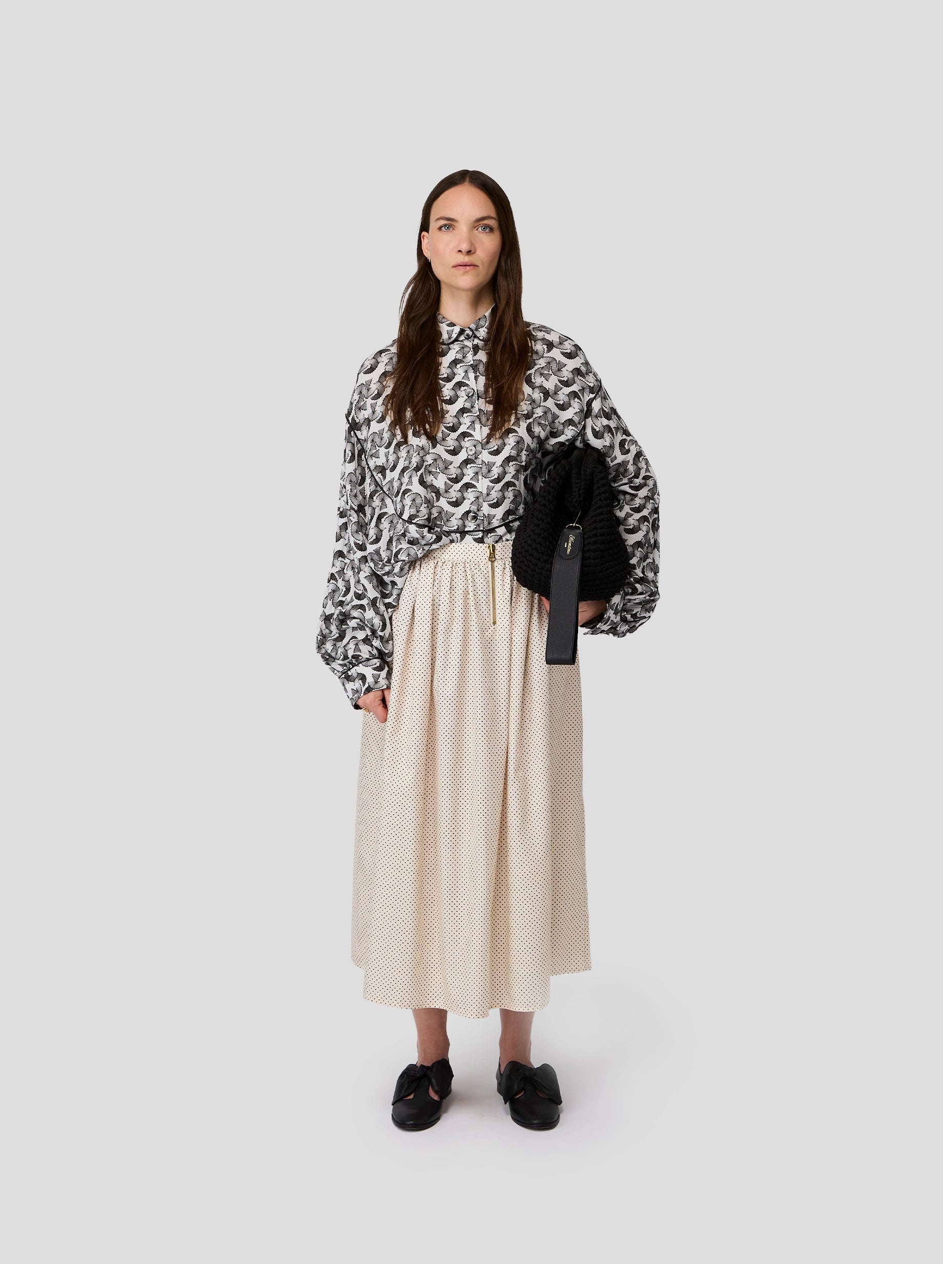 Orso Skirt in Black-Dotted Sand Technical Fabric