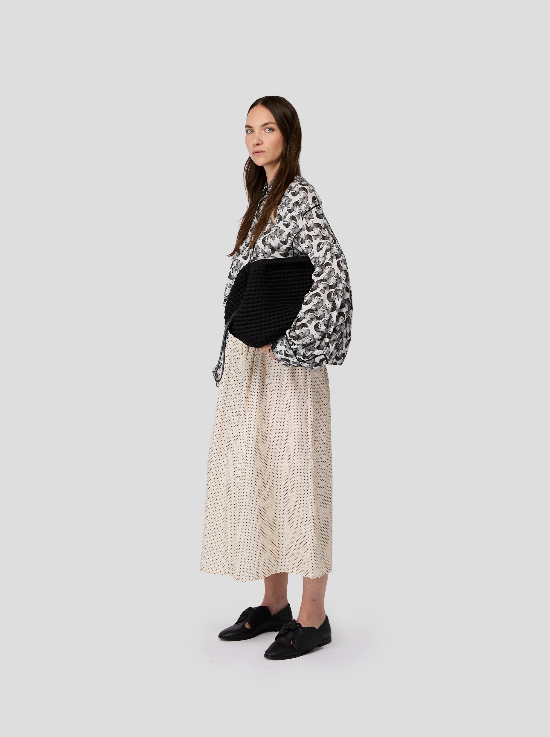 Orso Skirt in Black-Dotted Sand Technical Fabric