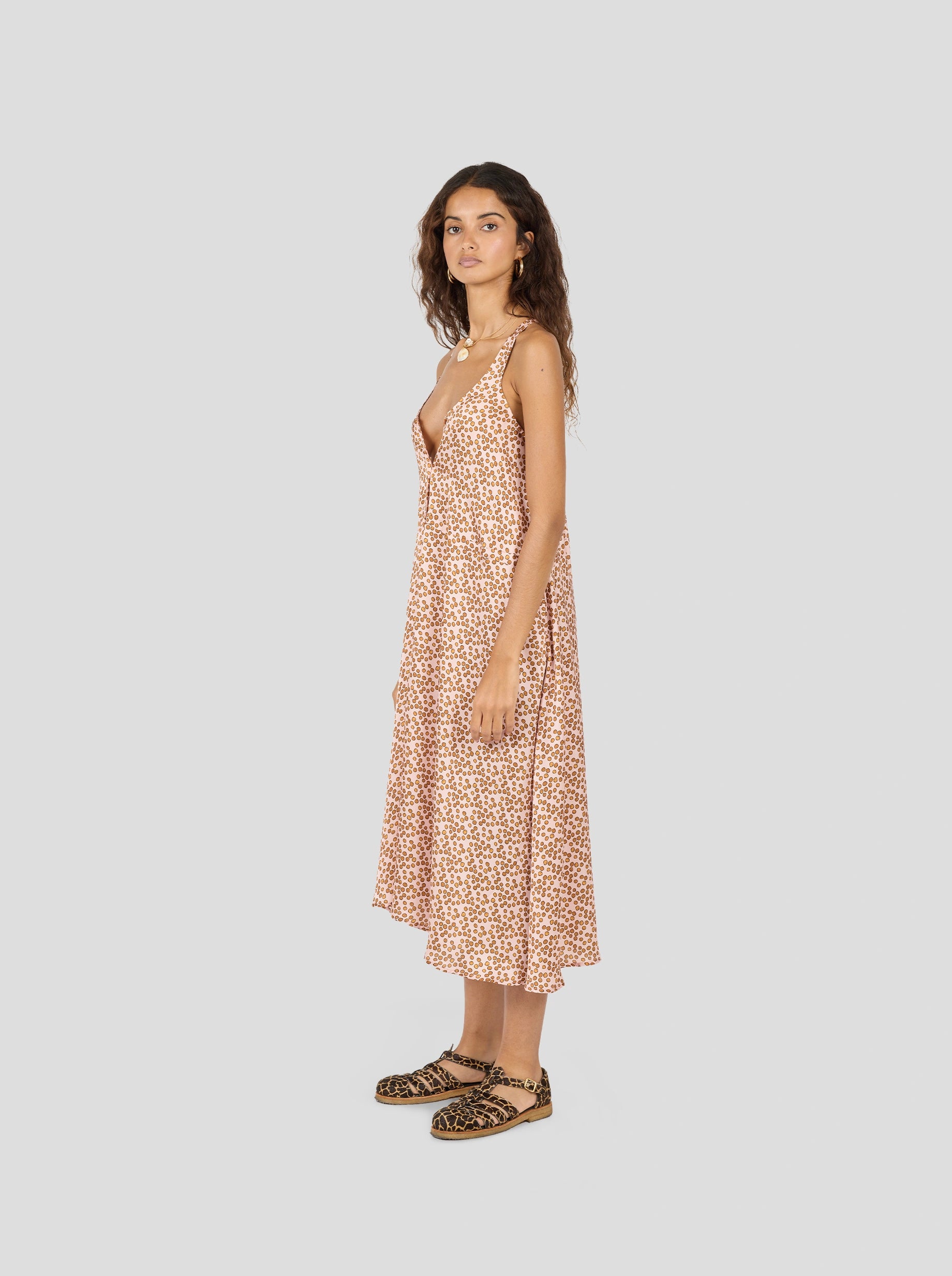 Java Dress in Powder Messy Dots Print