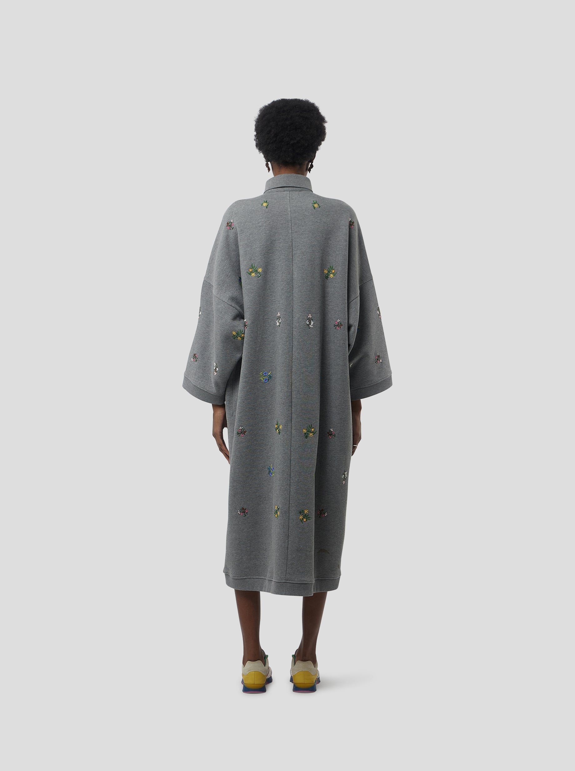 Milo dress in grey beaded embroidered fleece