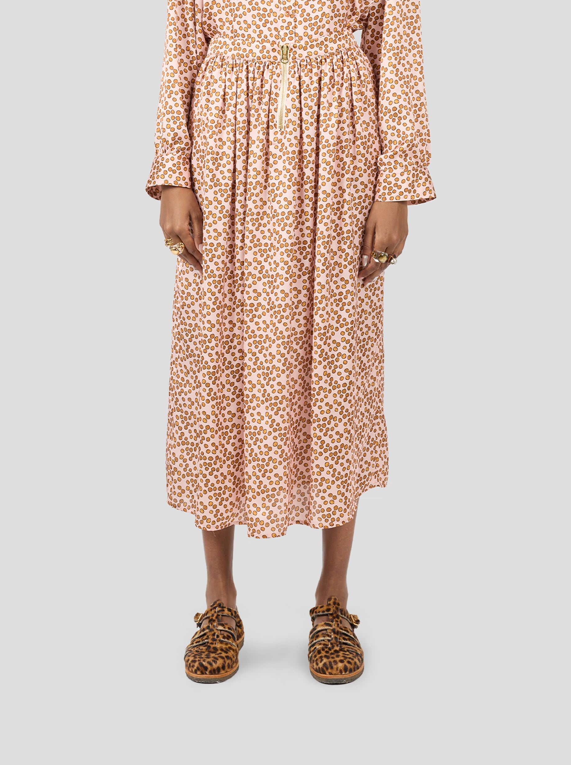 Orso Long Skirt in Powder Messy Dots Print