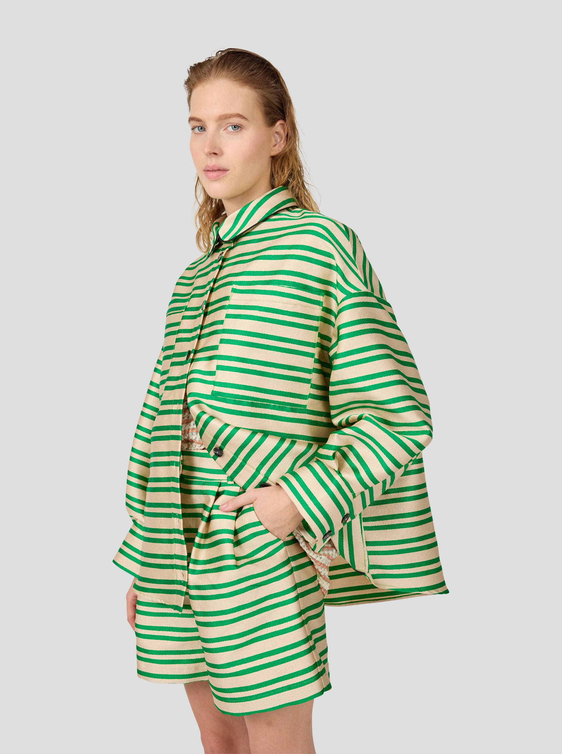 Beckett Shorts in Bold Green Striped toile