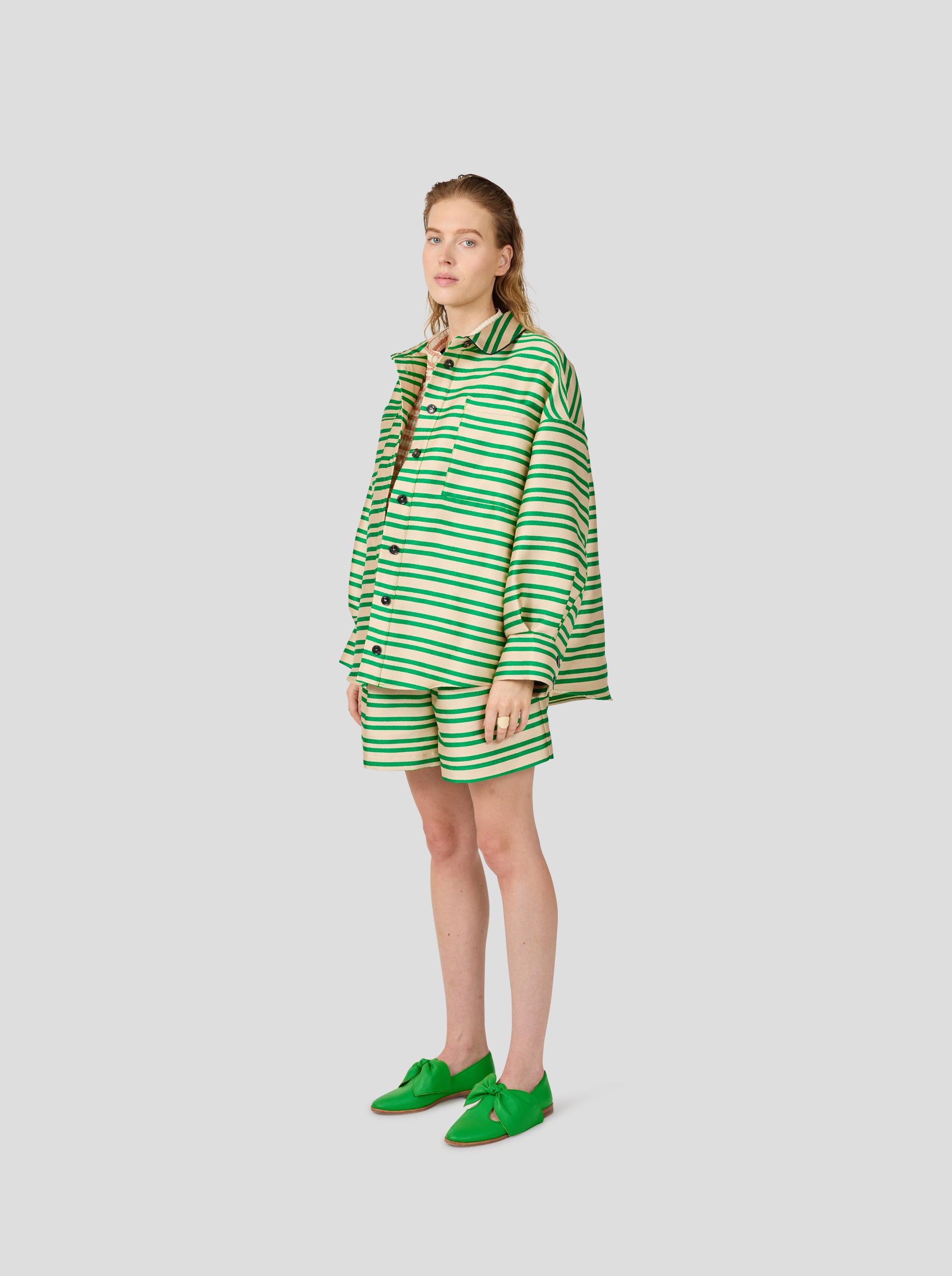 Astrée Shirt in Bold Green Striped toile