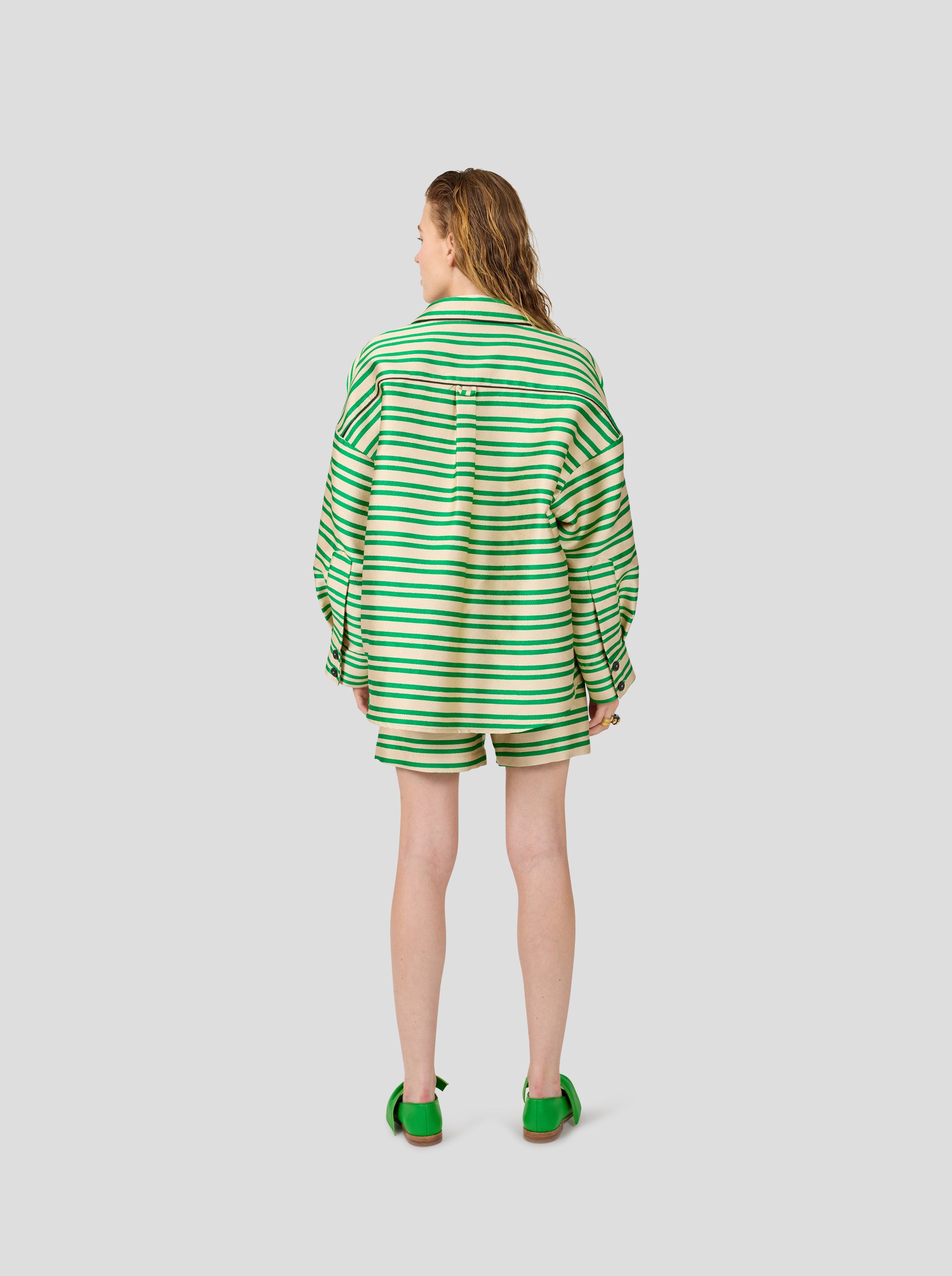 Astrée Shirt in Bold Green Striped toile