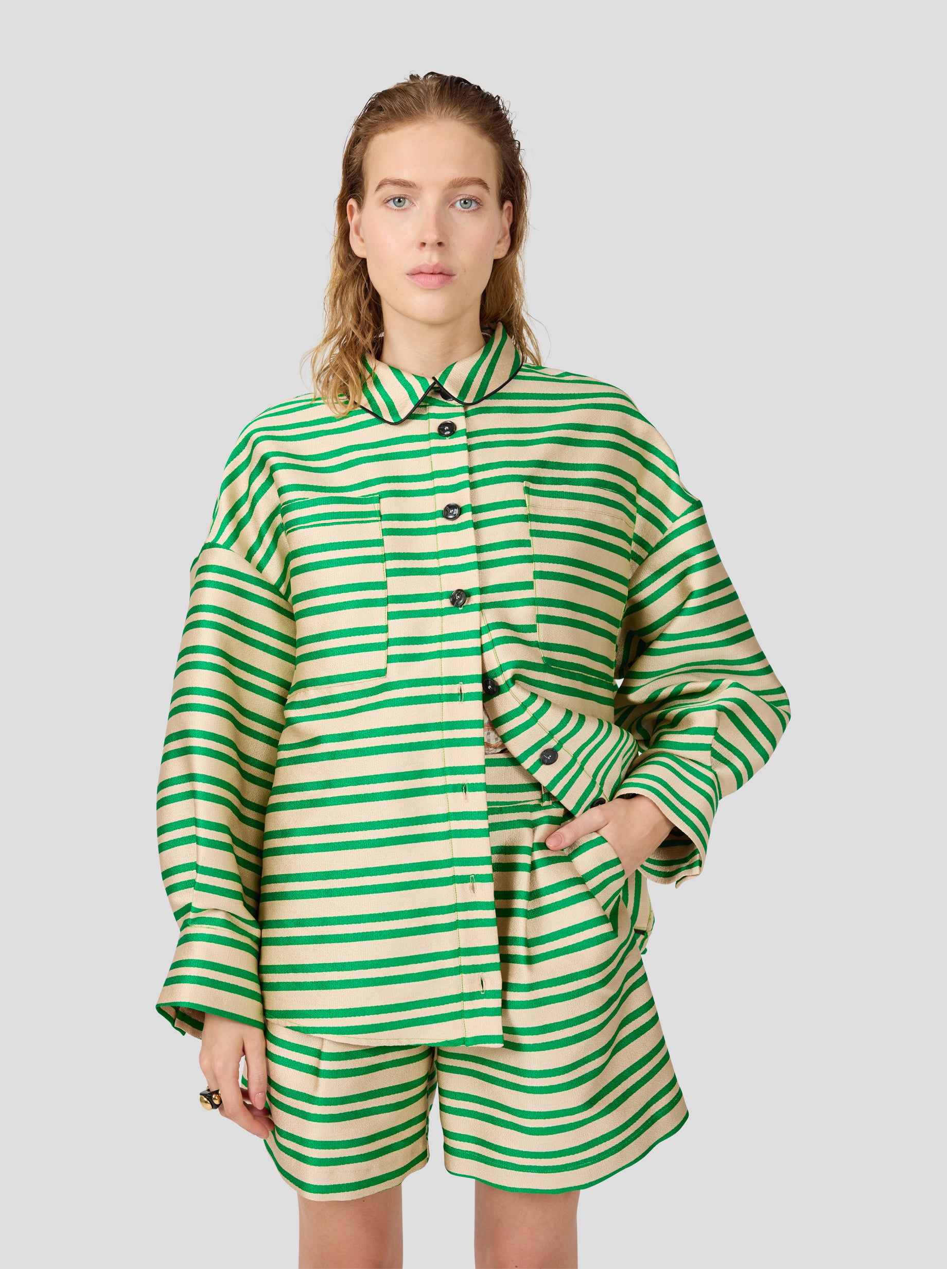 Beckett Shorts in Bold Green Striped toile