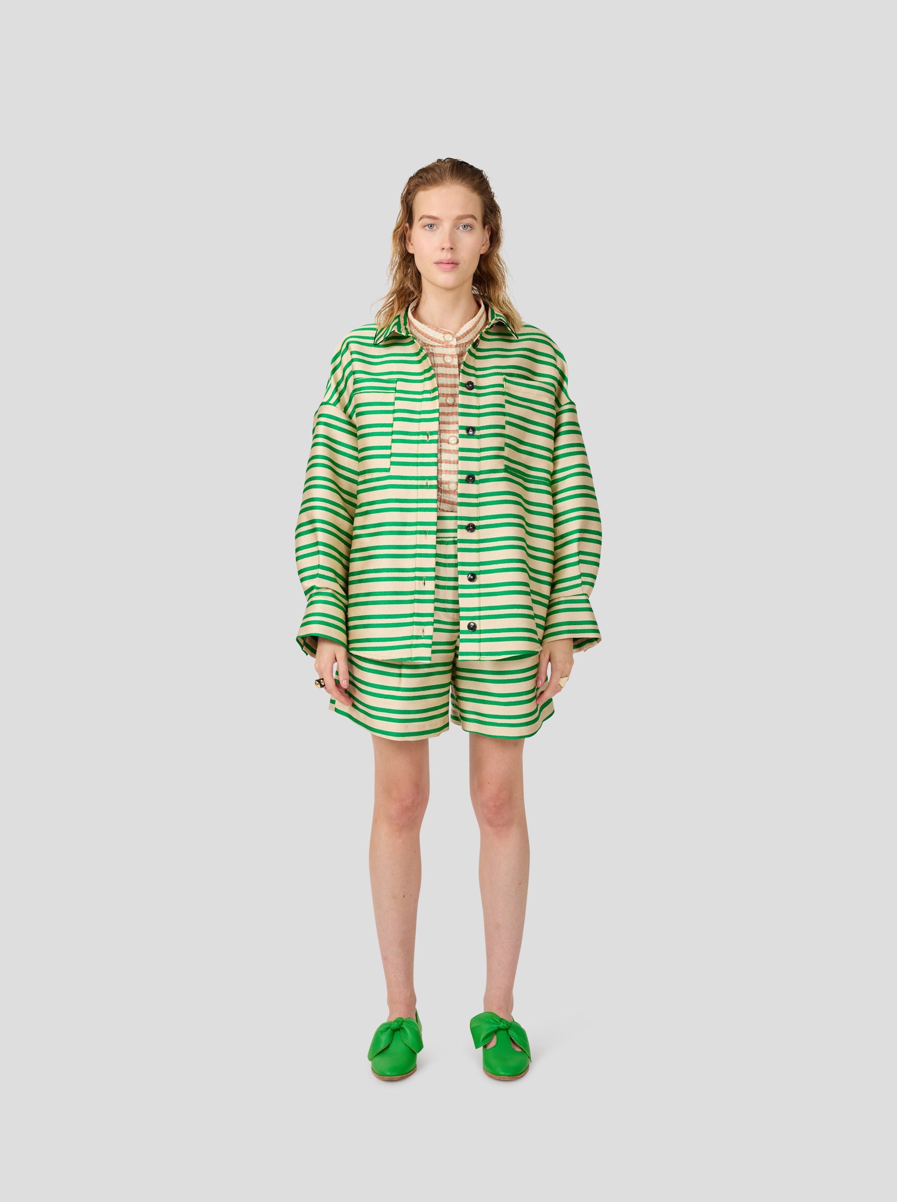 Astrée Shirt in Bold Green Striped toile