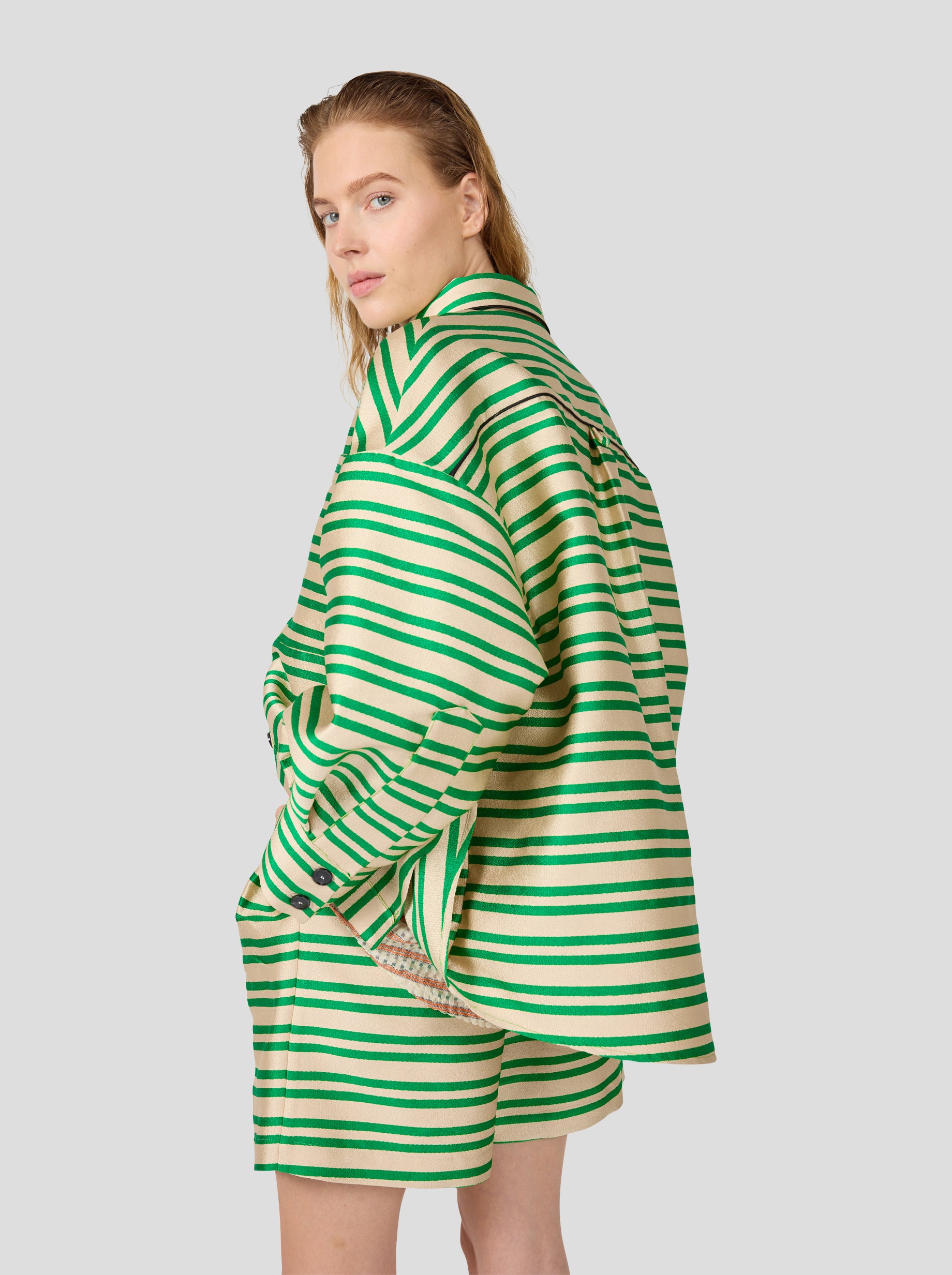 Astrée Shirt in Bold Green Striped toile