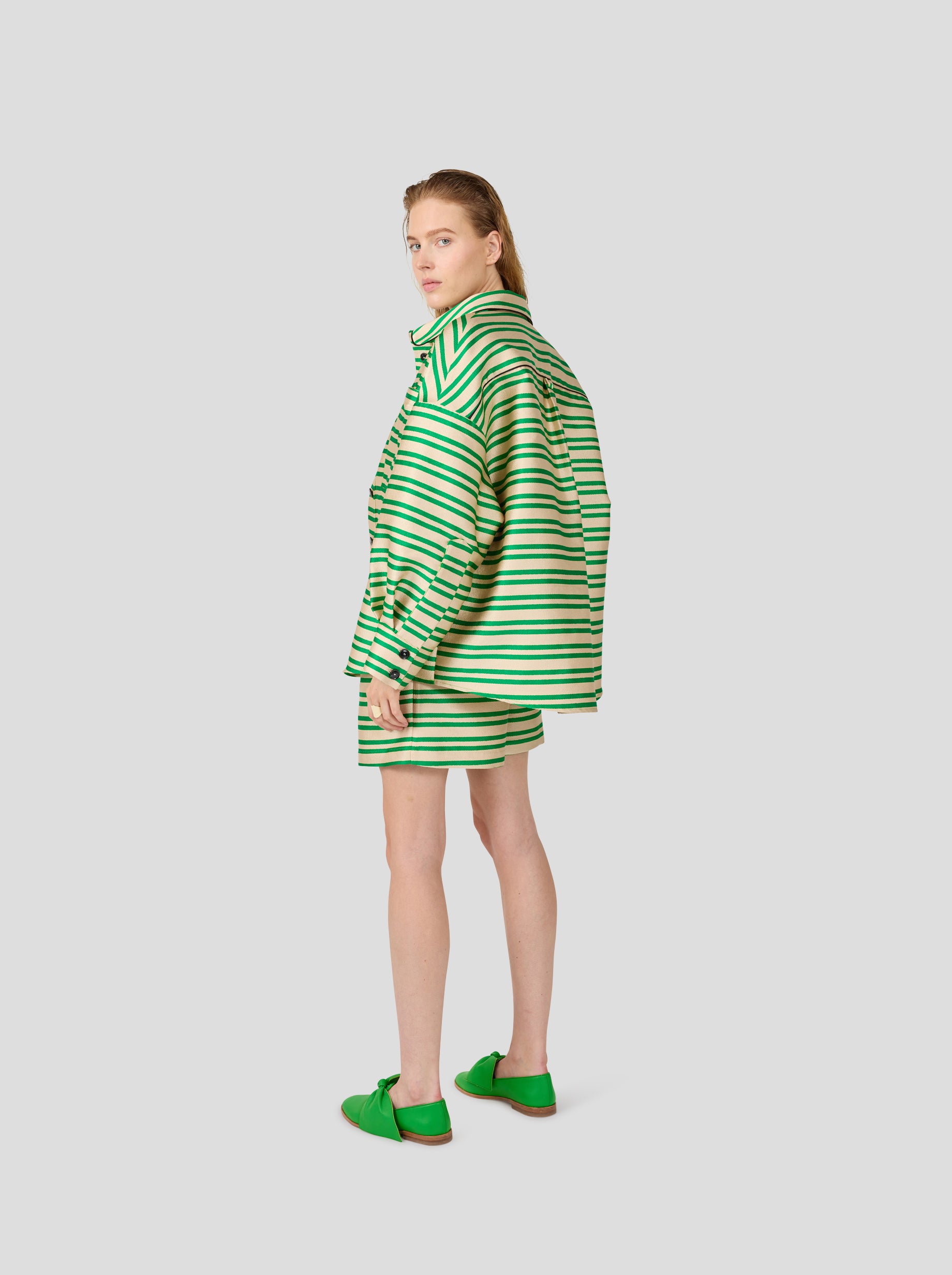 Astrée Shirt in Bold Green Striped toile