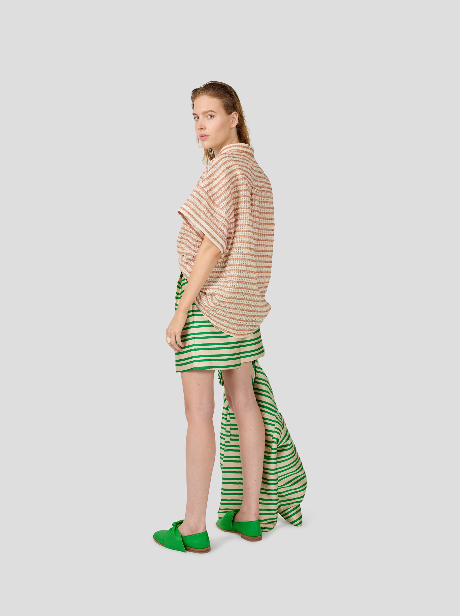 Beckett Shorts in Bold Green Striped toile
