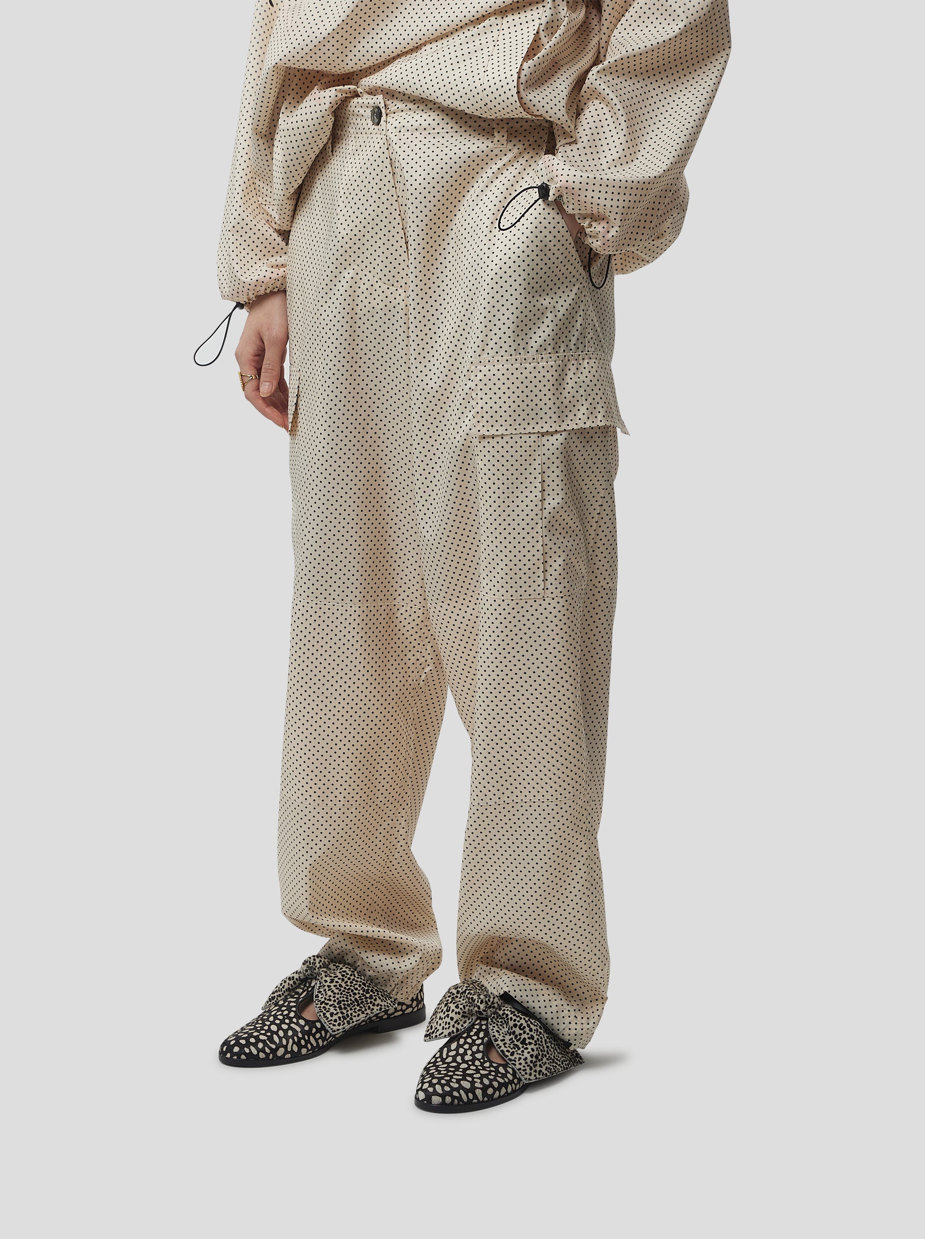 Santino Pants in Black-Dotted Sand Technical Fabric