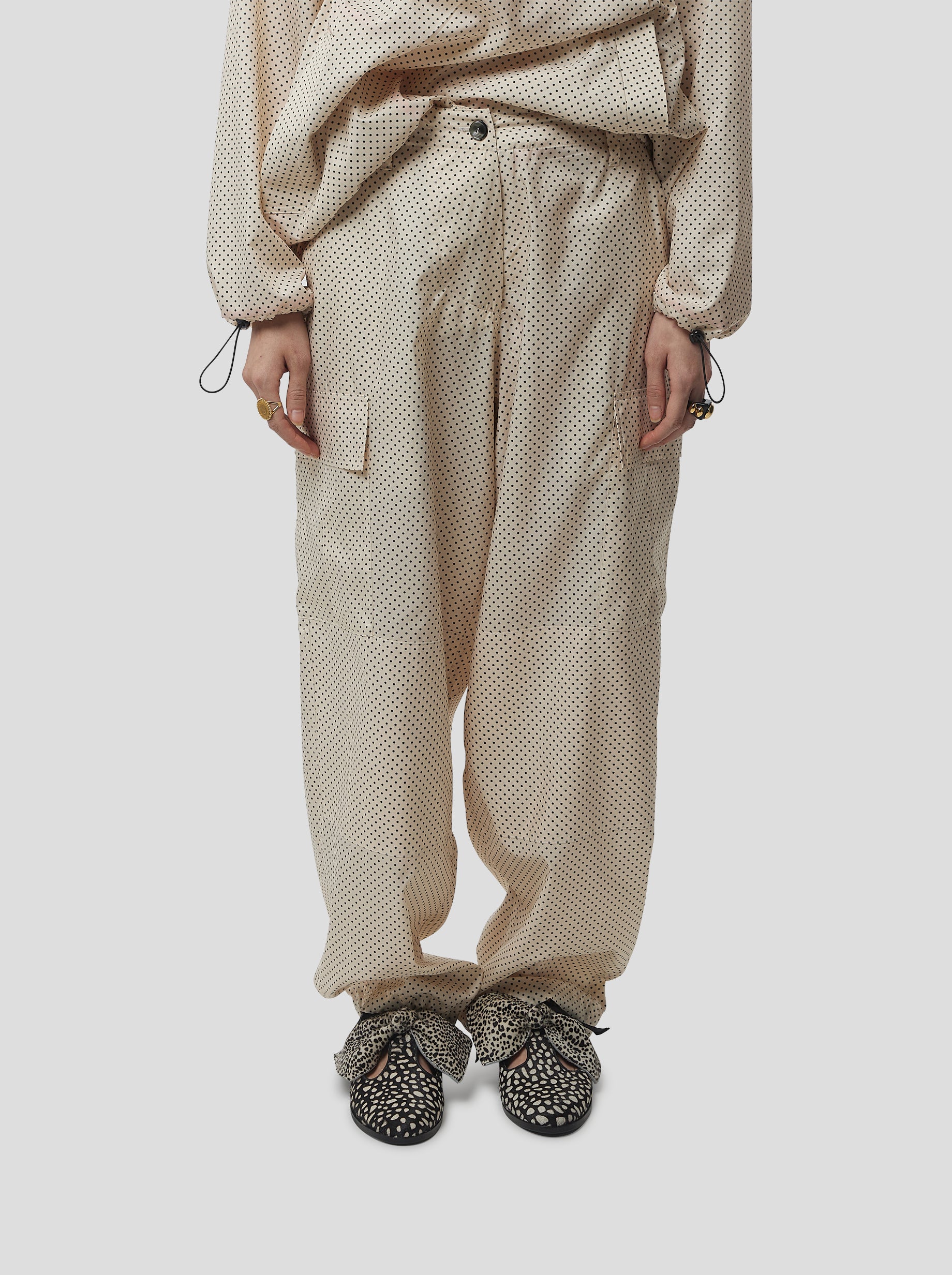 Santino Pants in Black-Dotted Sand Technical Fabric