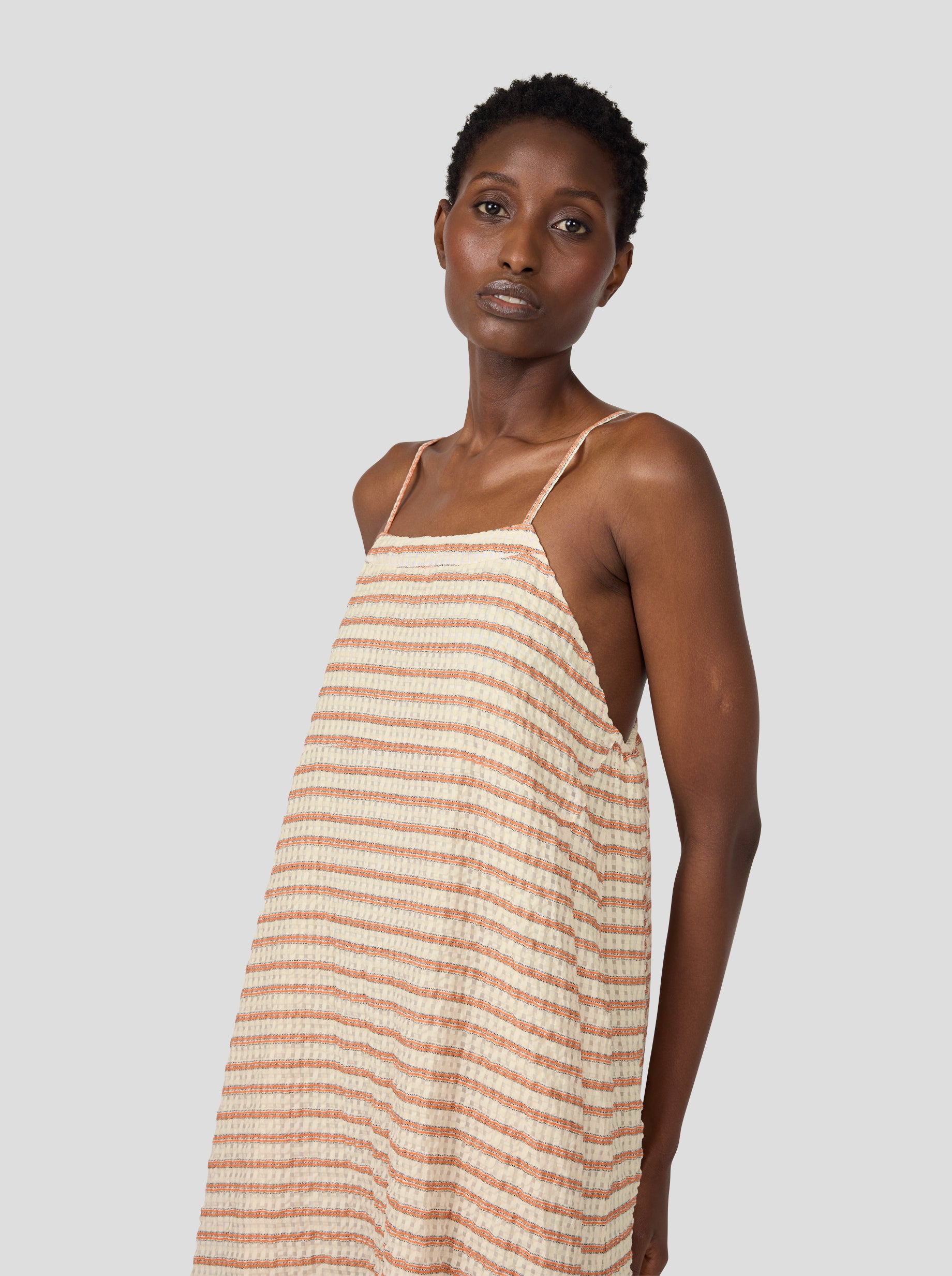 Rita Dress in Seersucker Rayé Muted Orange