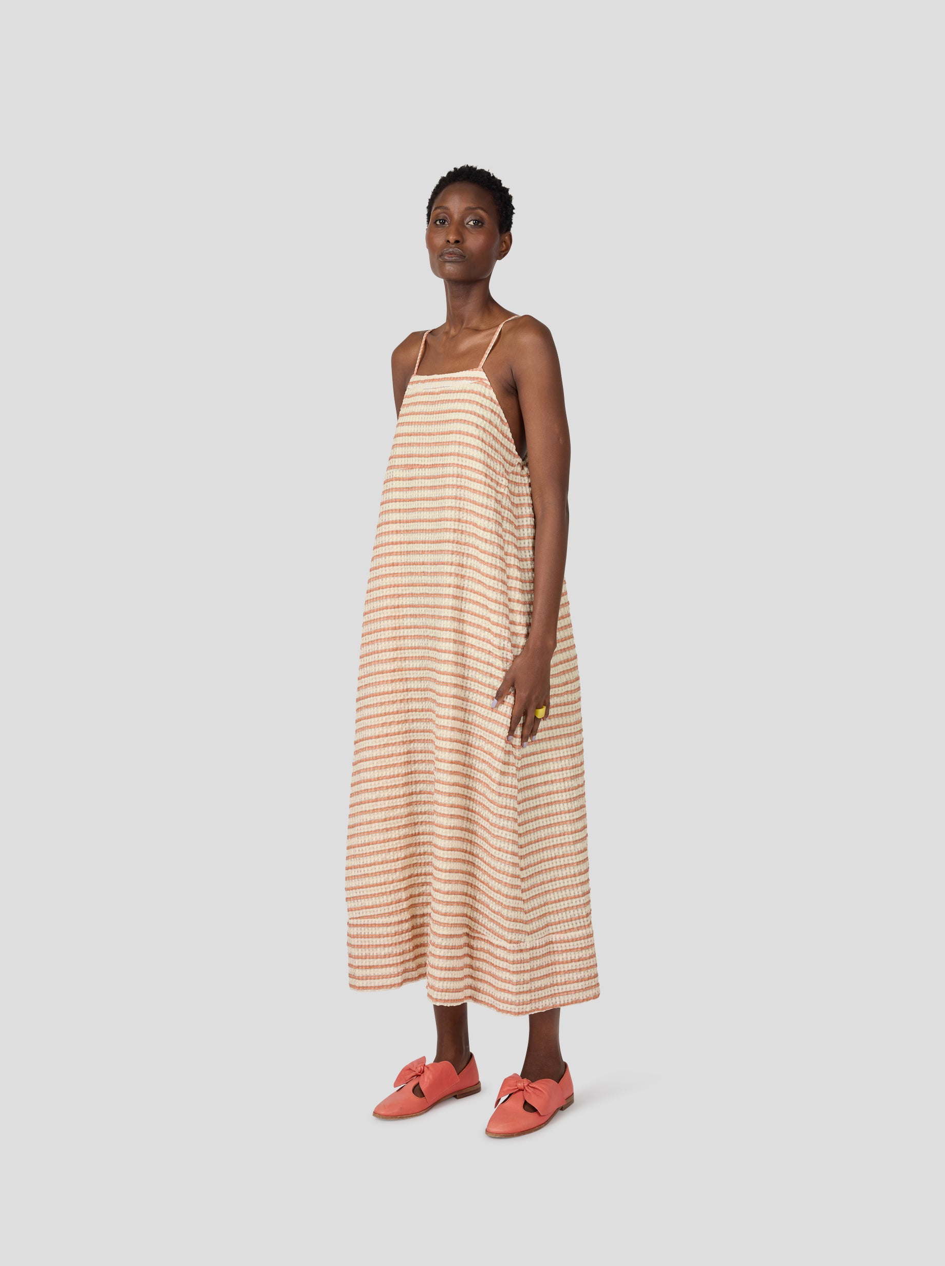 Rita Dress in Seersucker Rayé Muted Orange