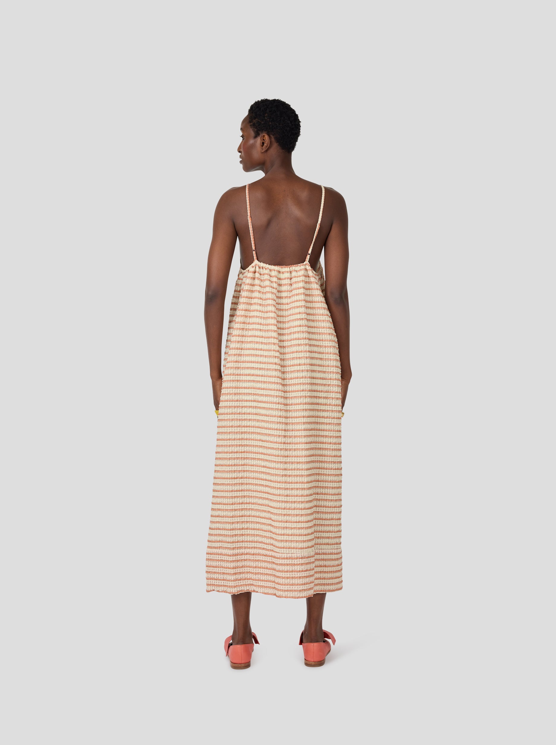 Rita Dress in Seersucker Rayé Muted Orange