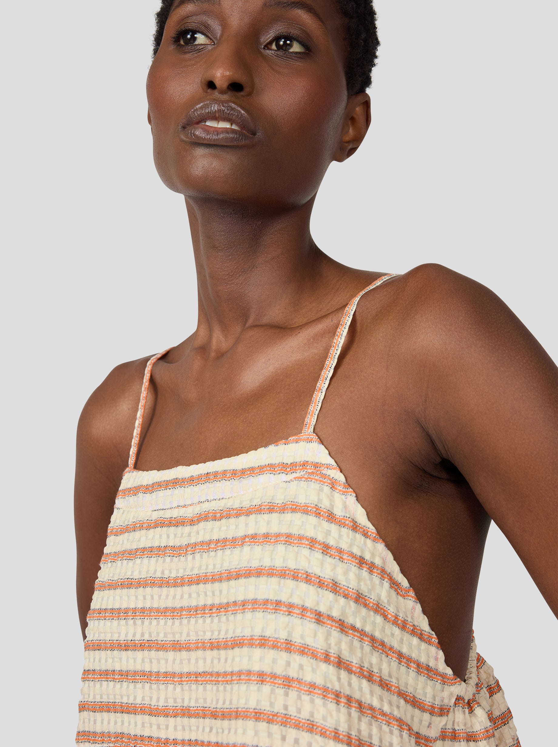 Rita Dress in Seersucker Rayé Muted Orange