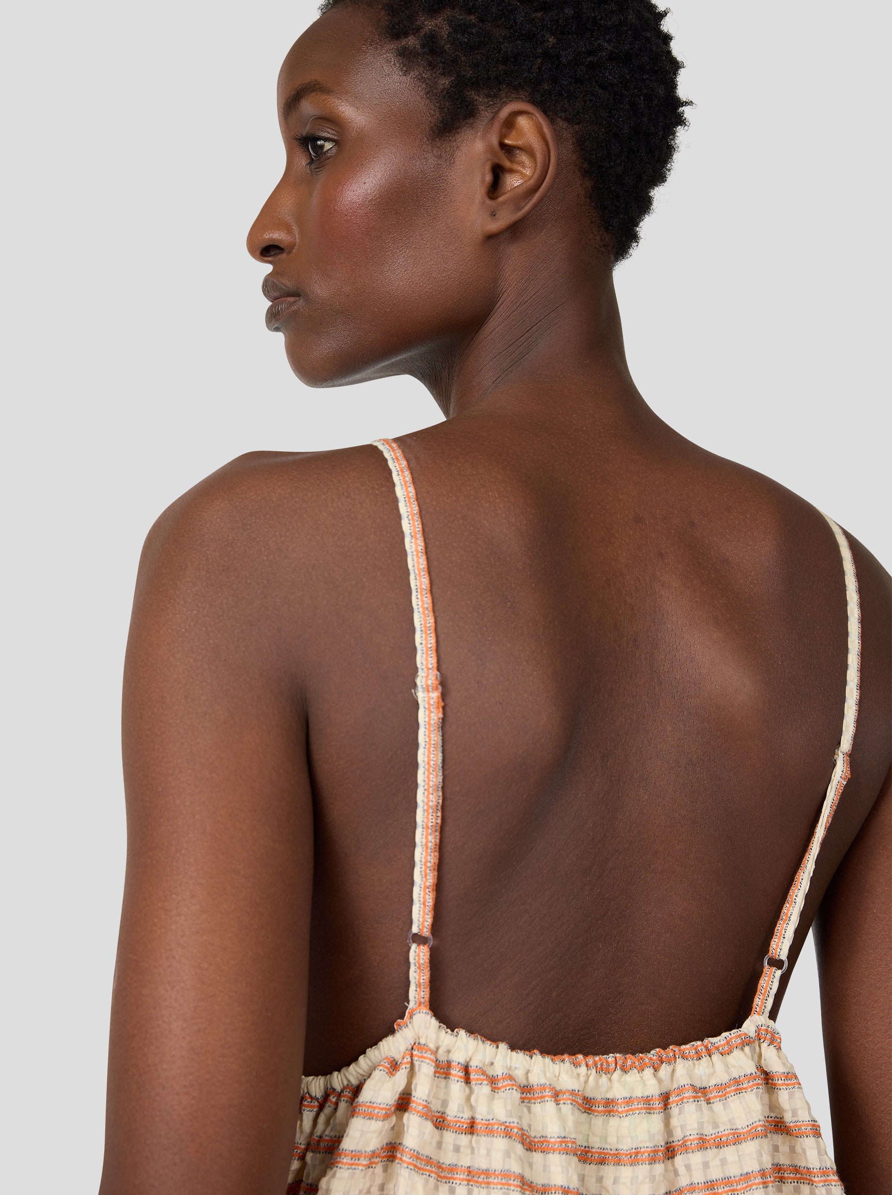 Rita Dress in Seersucker Rayé Muted Orange
