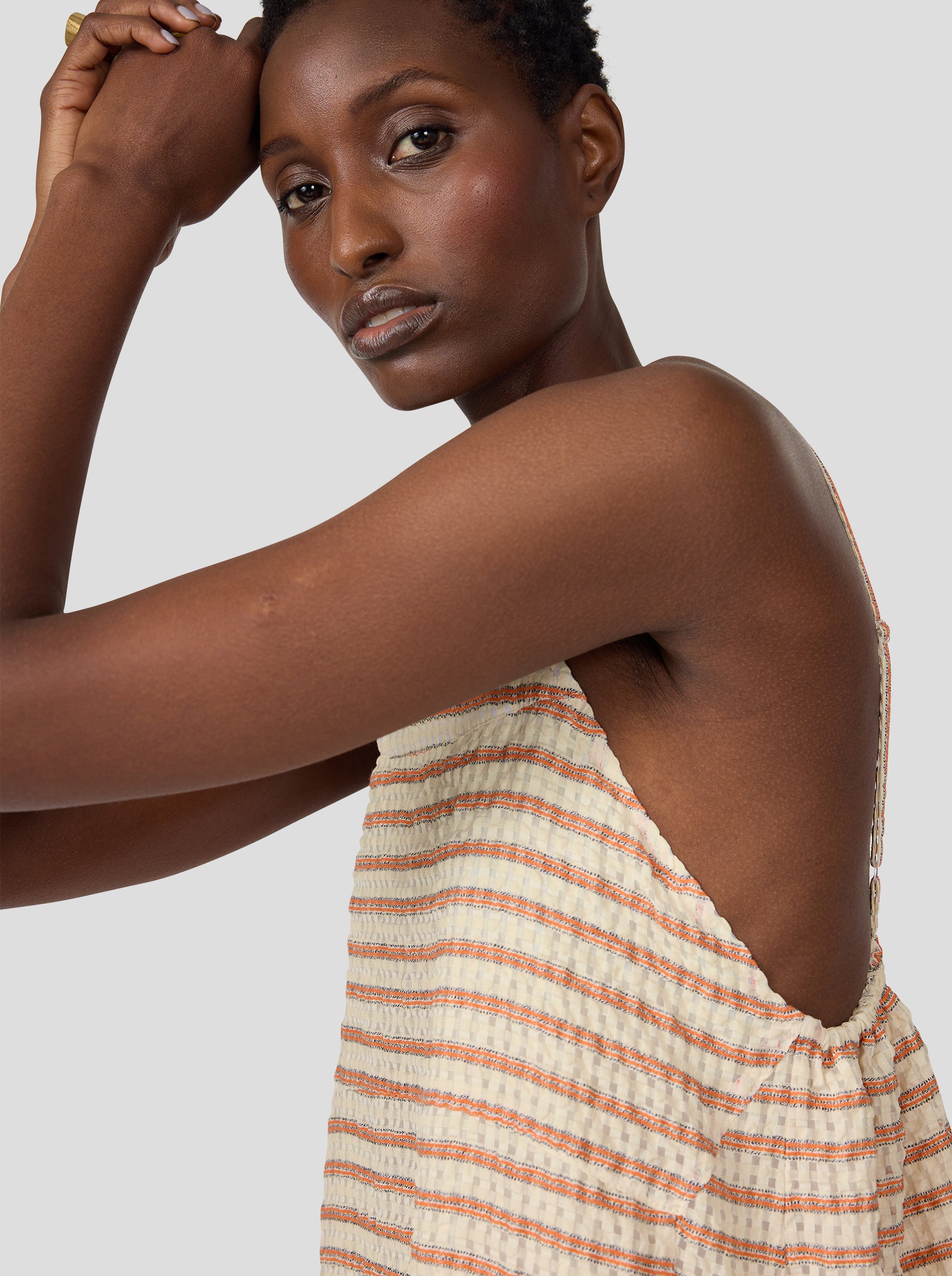 Rita Dress in Seersucker Rayé Muted Orange