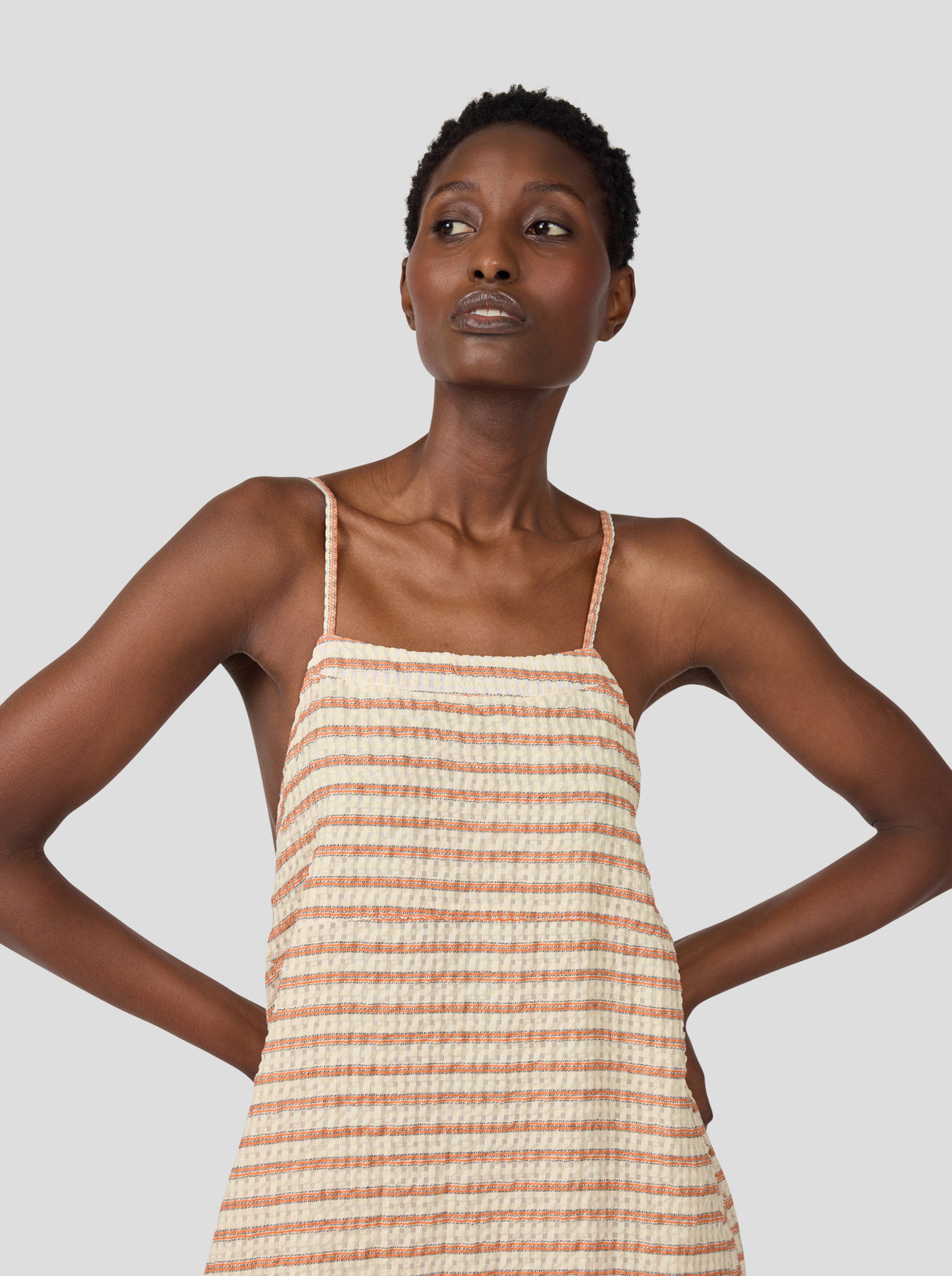 Rita Dress in Seersucker Rayé Muted Orange