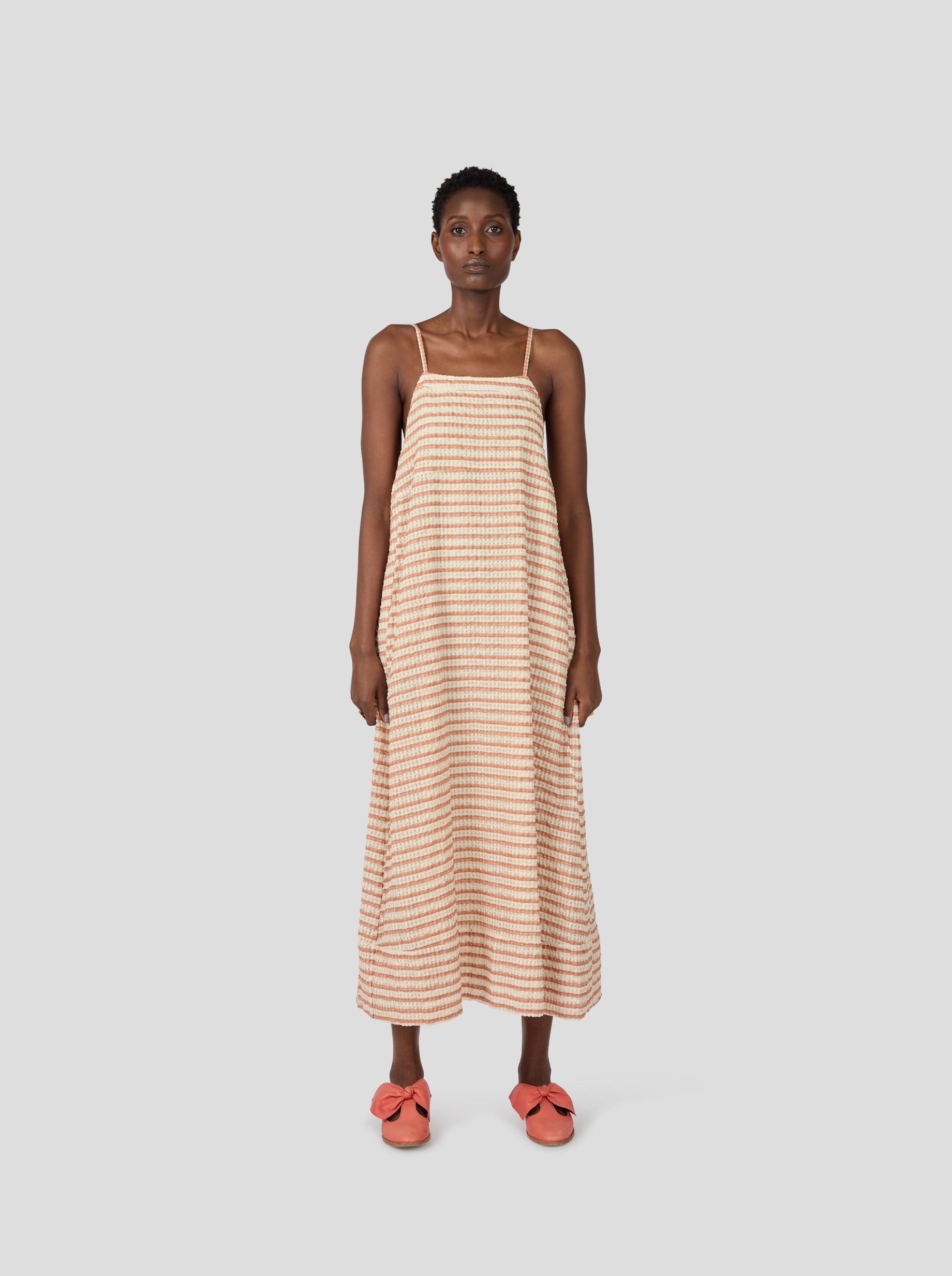 Rita Dress in Seersucker Rayé Muted Orange