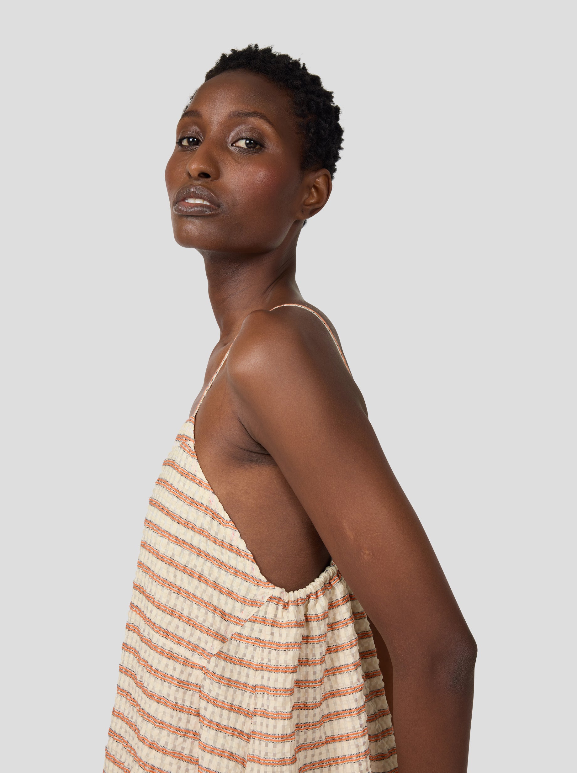 Rita Dress in Seersucker Rayé Muted Orange