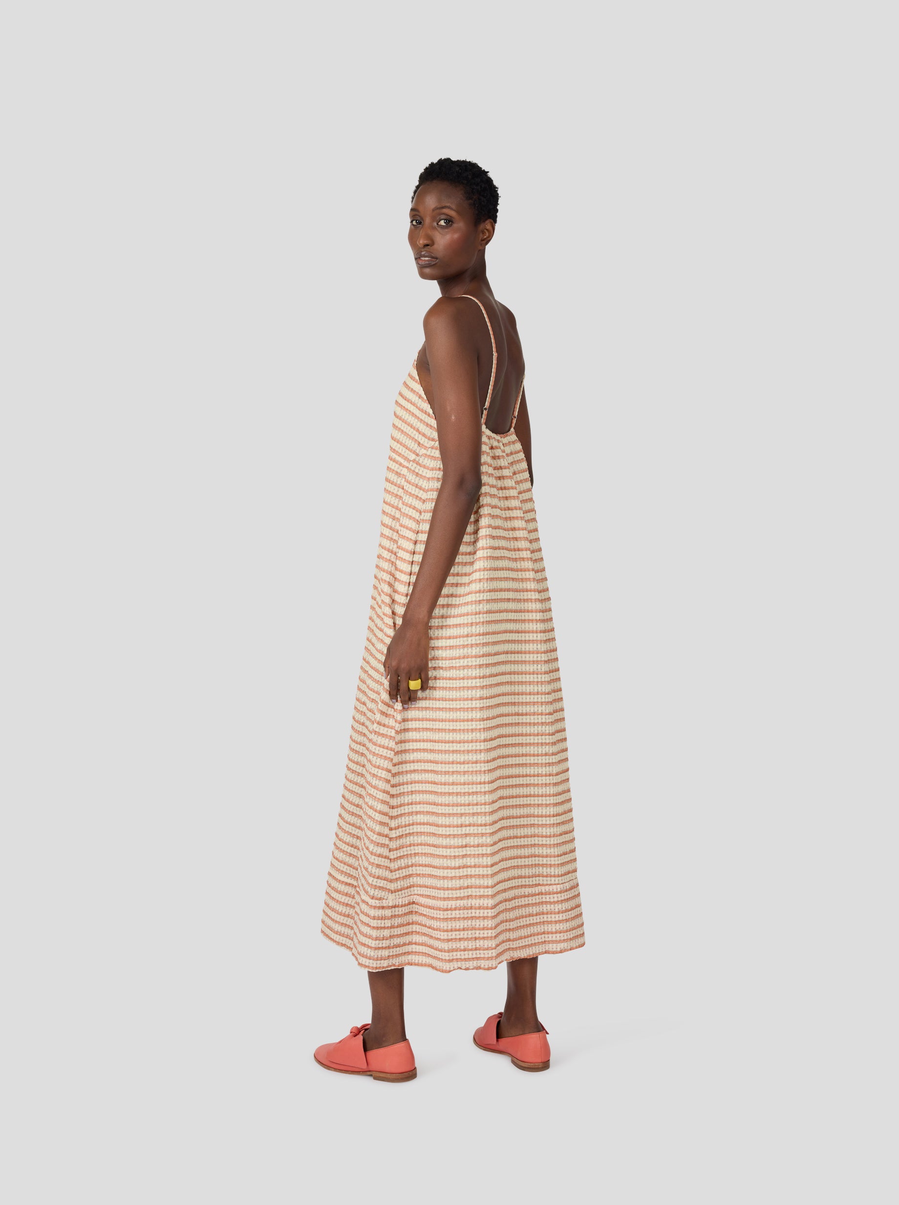 Rita Dress in Seersucker Rayé Muted Orange