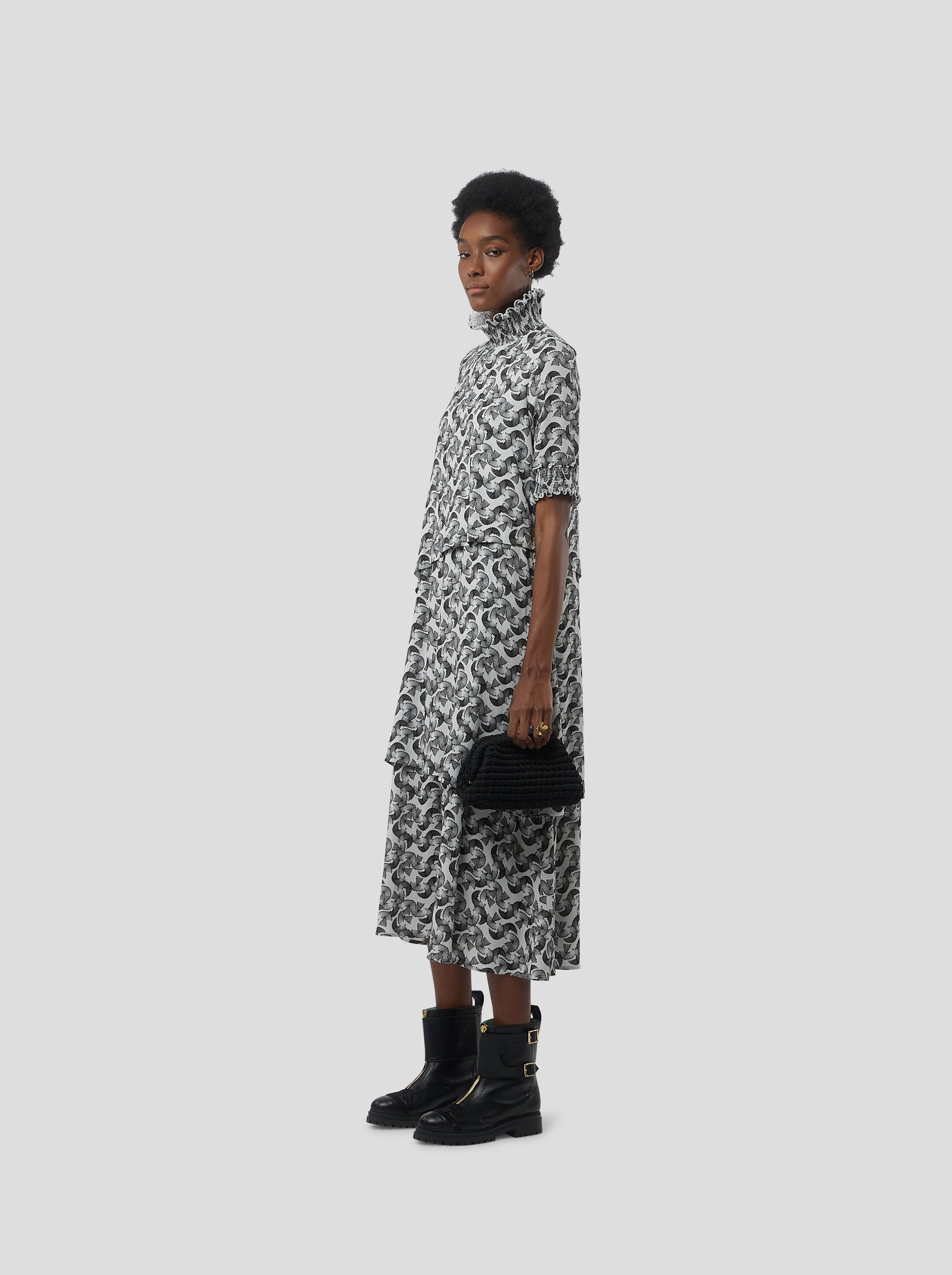 Dries Dress in Lead shavings print