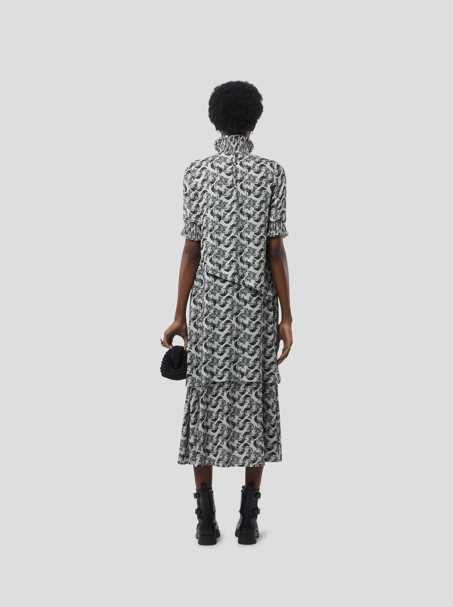 Dries Dress in Lead shavings print