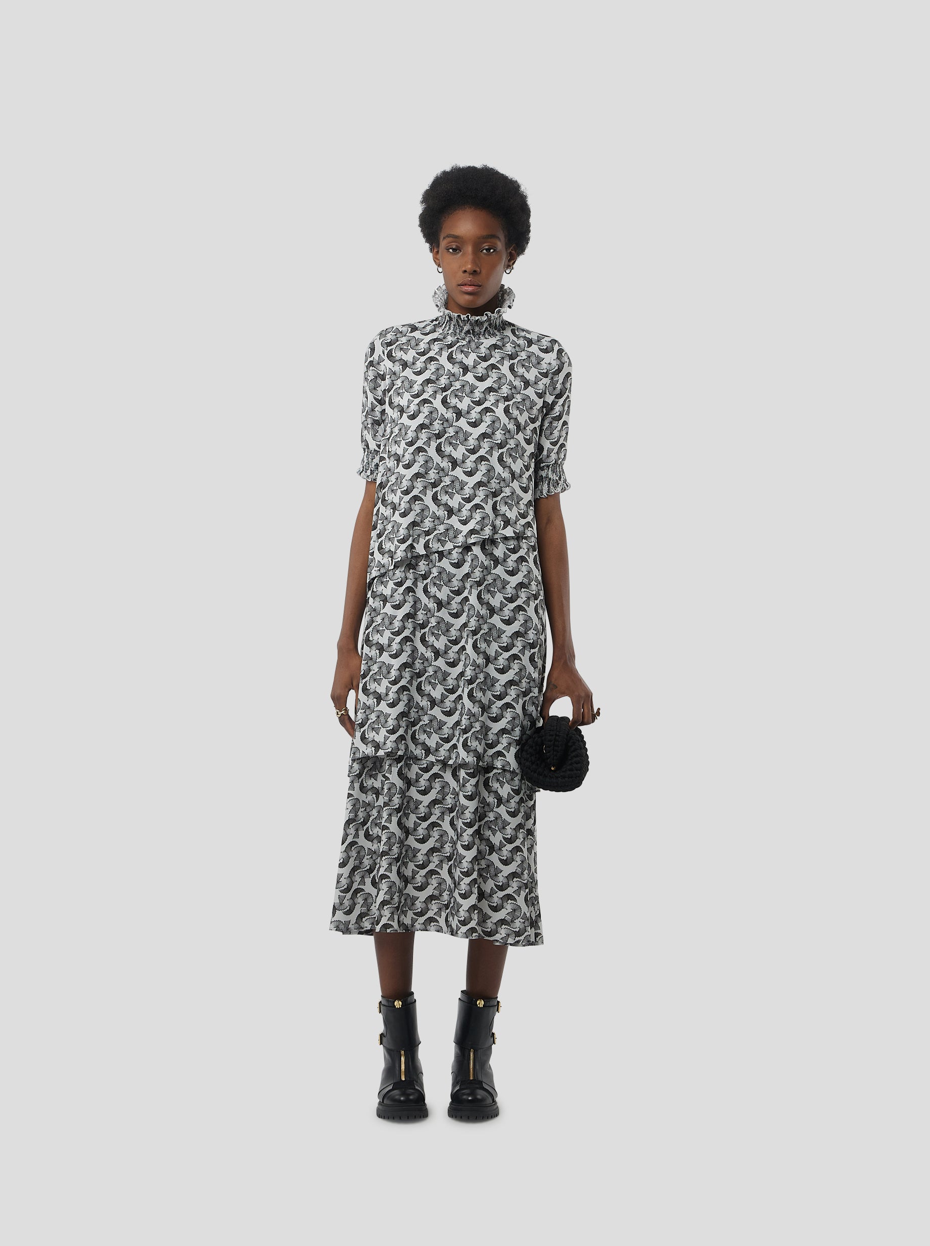 Dries Dress in Lead shavings print