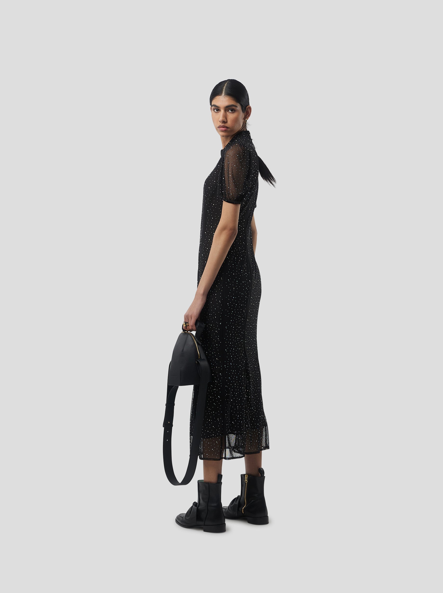 Nas Dress in Fragmented Black Soft Mesh