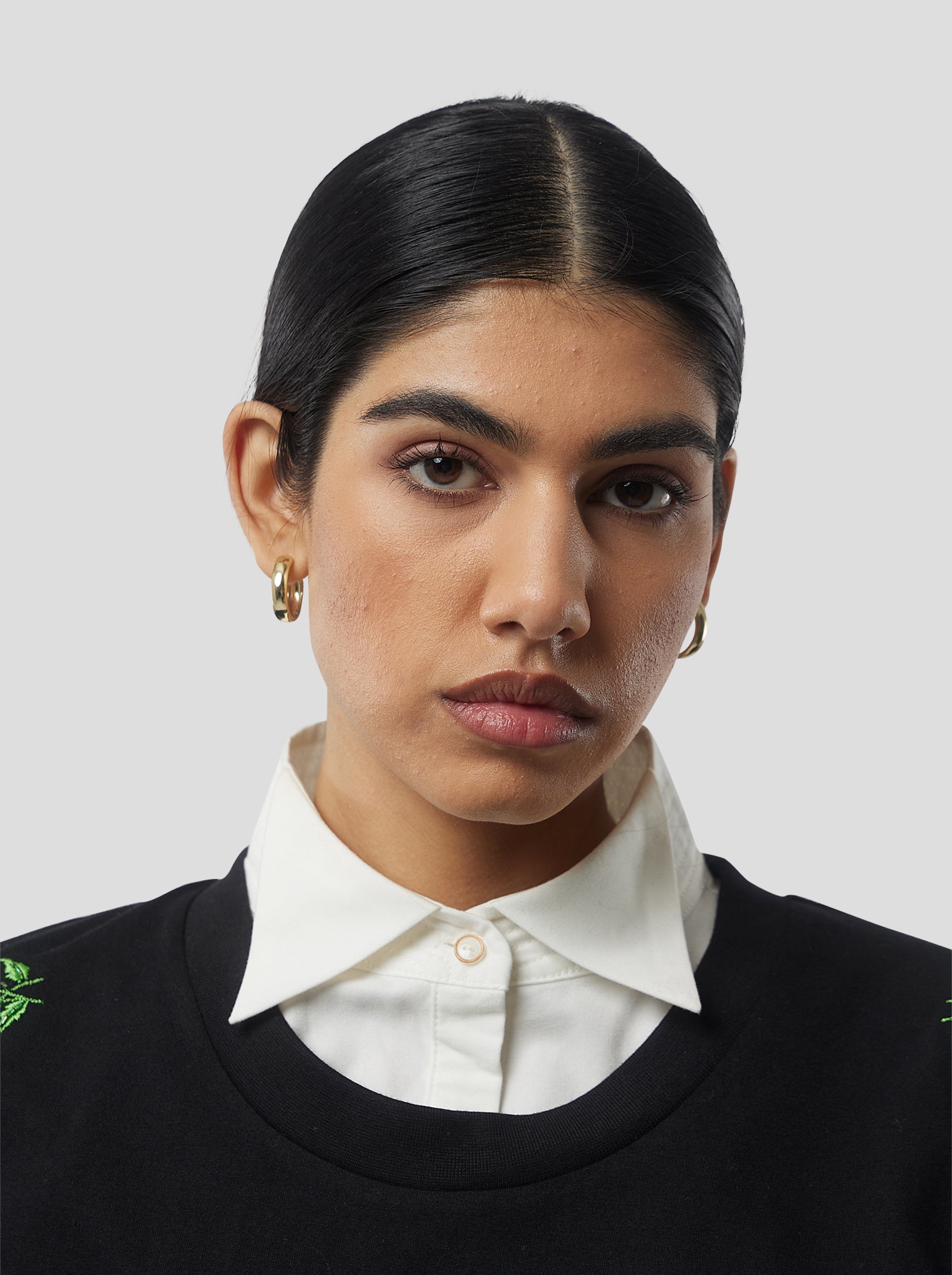 Atlas Embroidered T-Shirt in Black Cotton