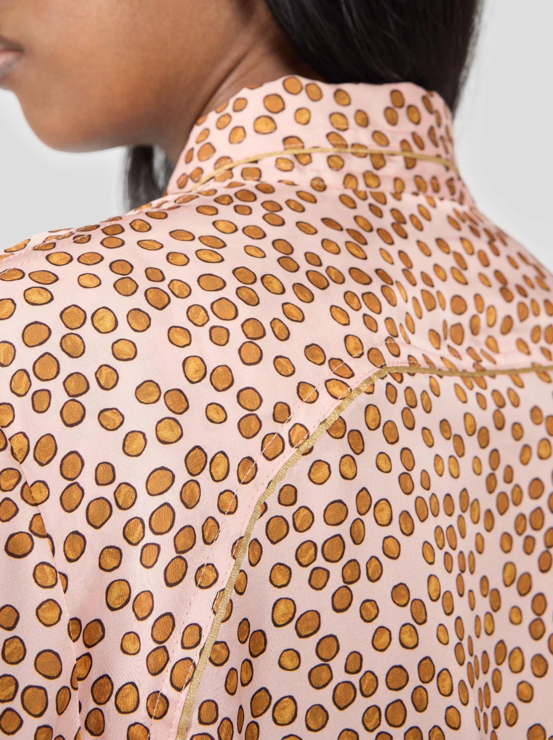 Tokyo Shirt in Powder Messy Dots Print with Mao Collar