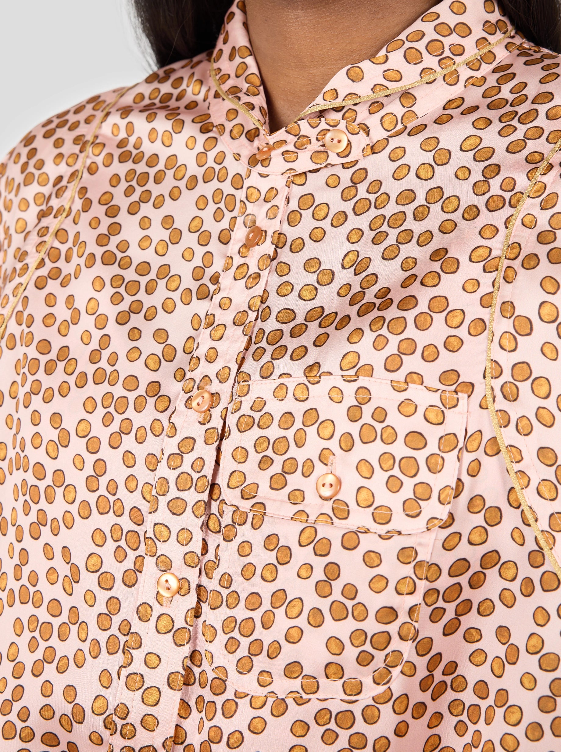 Tokyo Shirt in Powder Messy Dots Print with Mao Collar