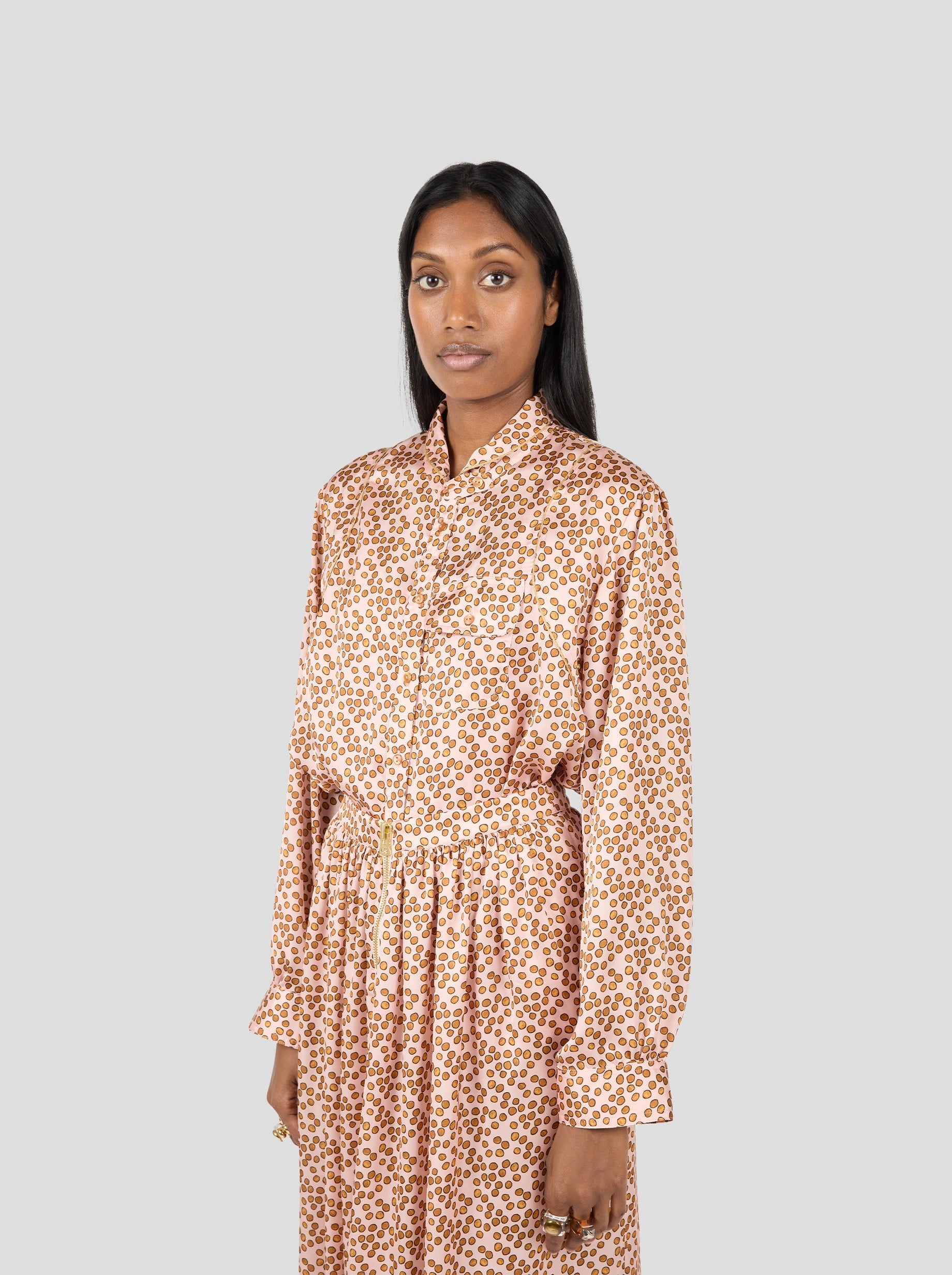 Tokyo Shirt in Powder Messy Dots Print with Mao Collar