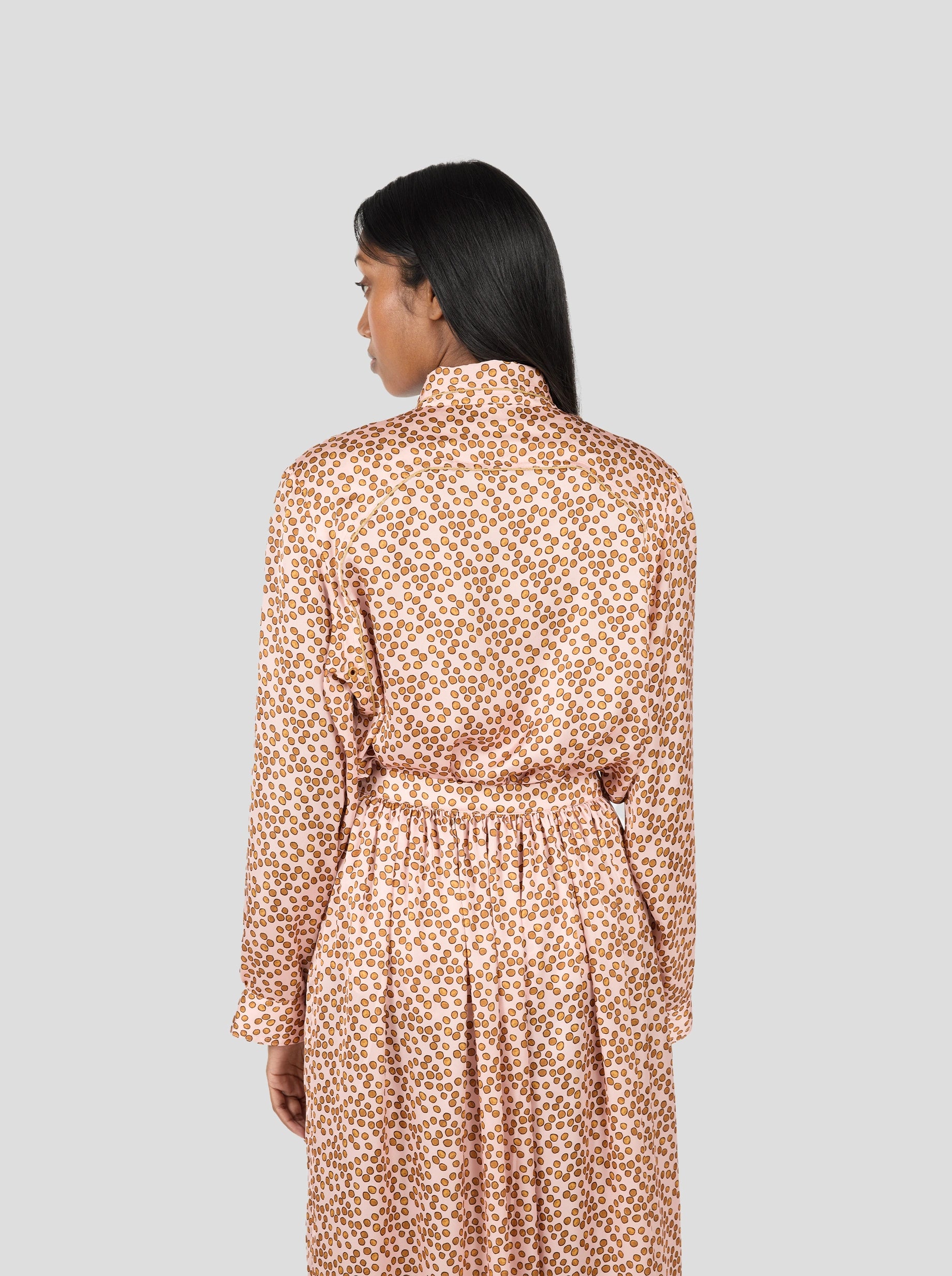Tokyo Shirt in Powder Messy Dots Print with Mao Collar
