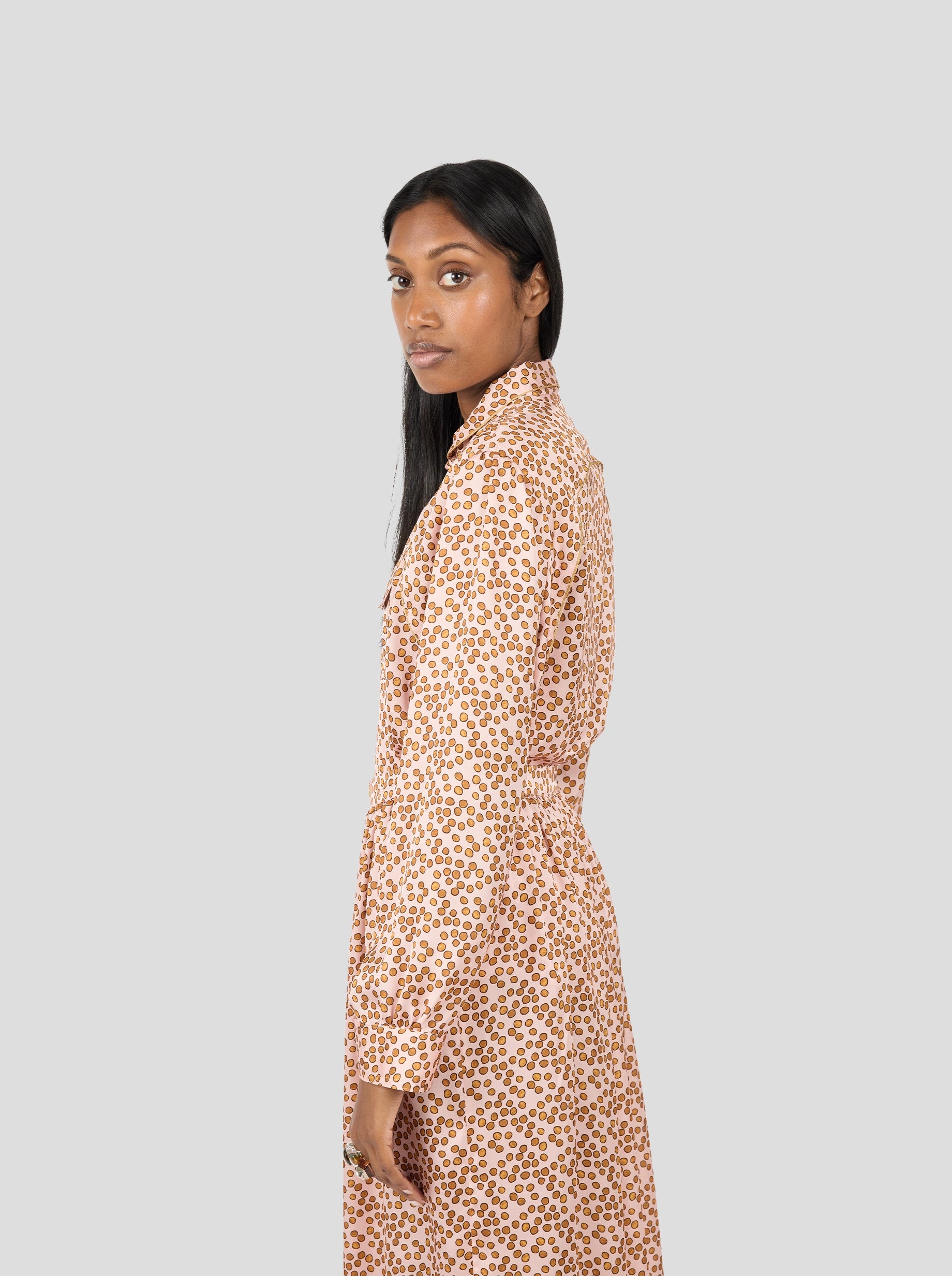 Tokyo Shirt in Powder Messy Dots Print with Mao Collar
