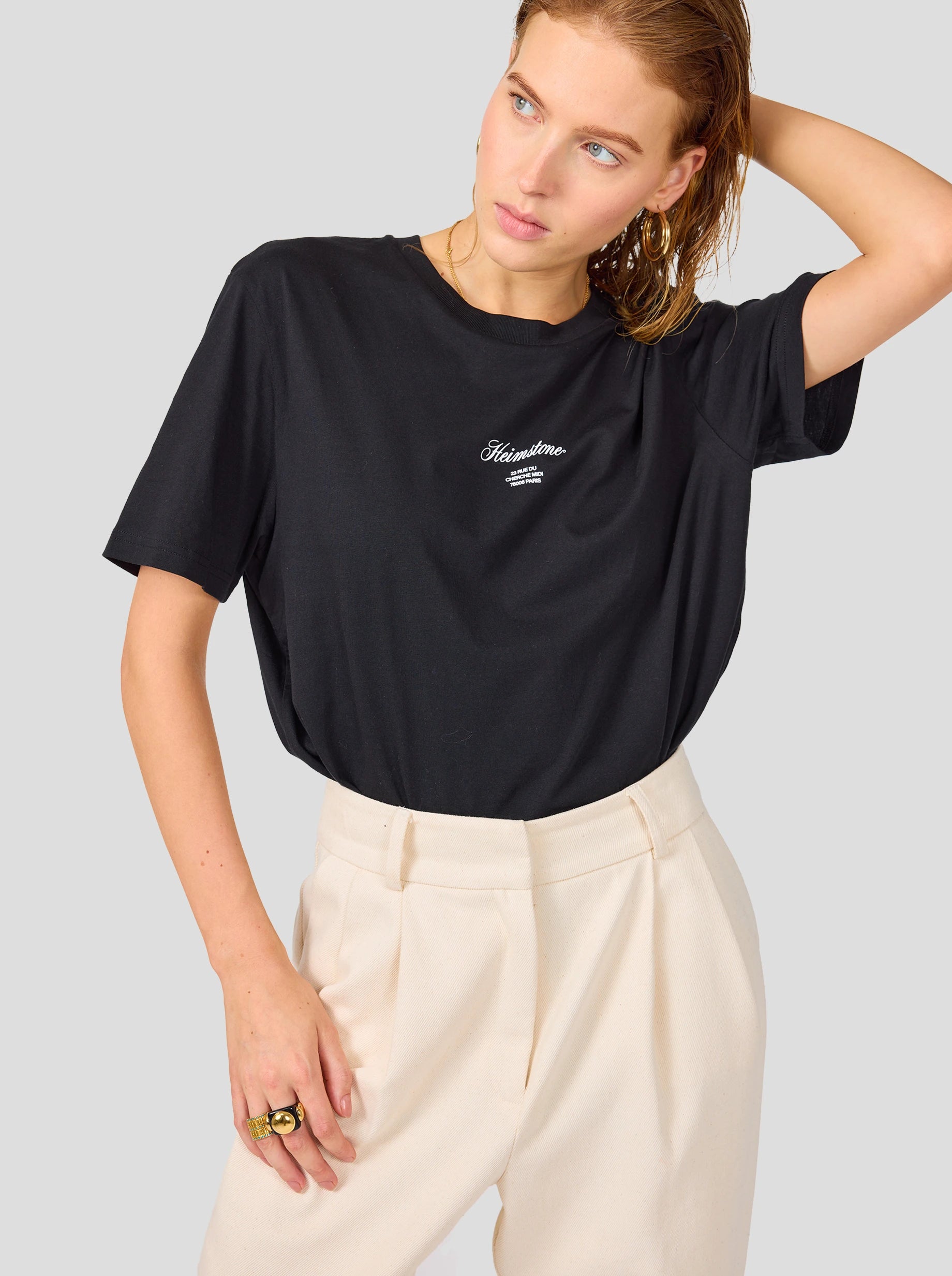 Collectible Unisex T-Shirt in Black with Off-White Heimstone Logo HLD