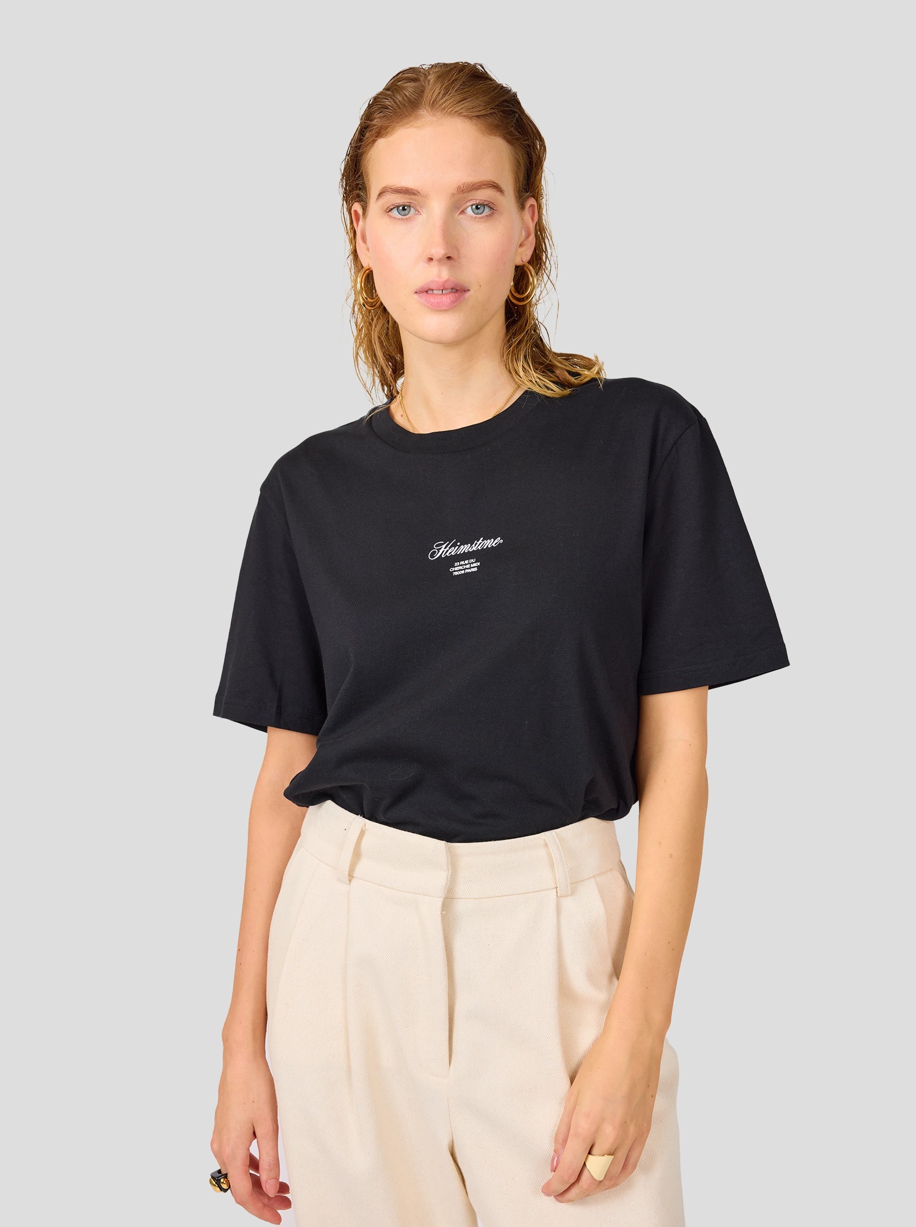 Collectible Unisex T-Shirt in Black with Off-White Heimstone Logo HLD