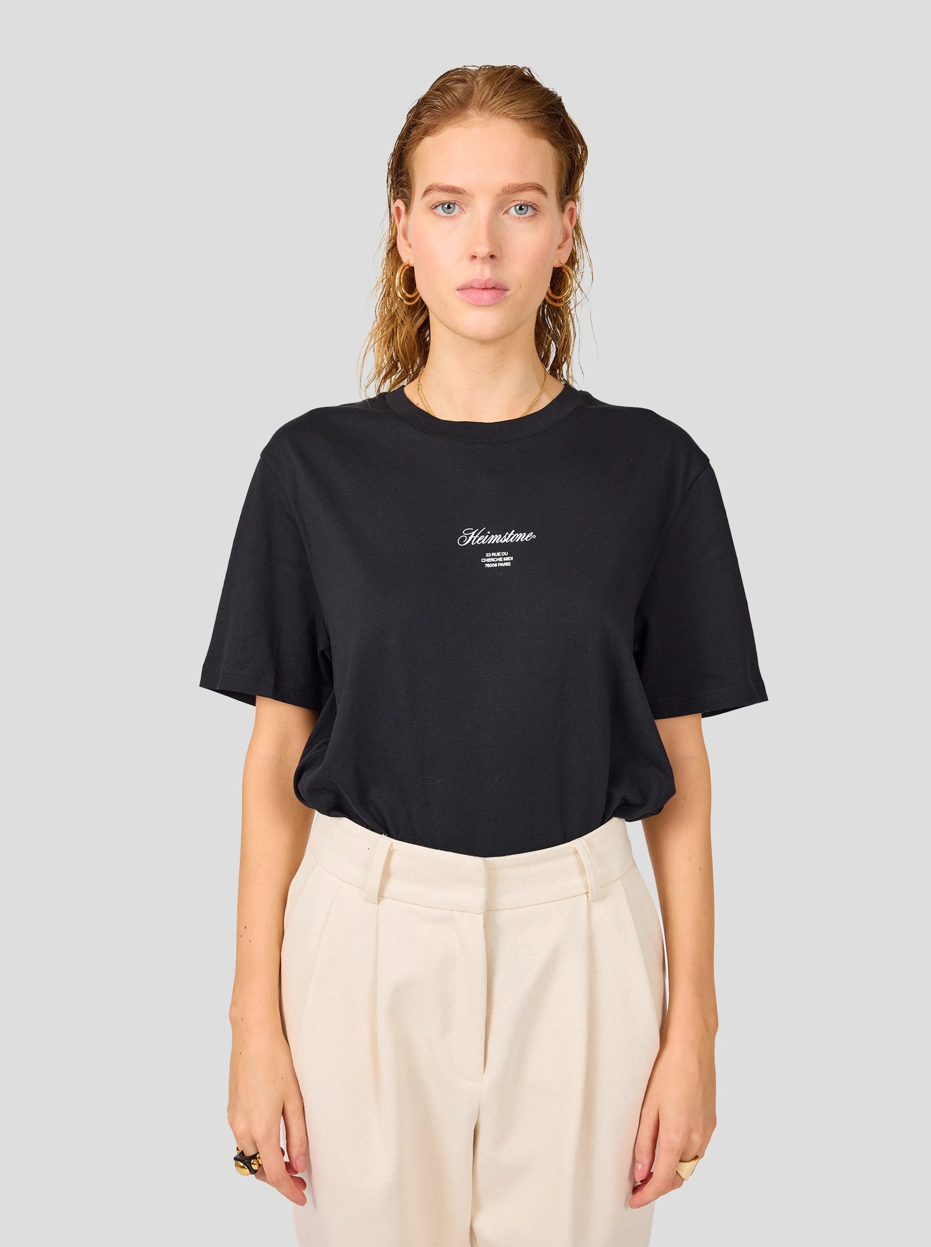 Collectible Unisex T-Shirt in Black with Off-White Heimstone Logo HLD