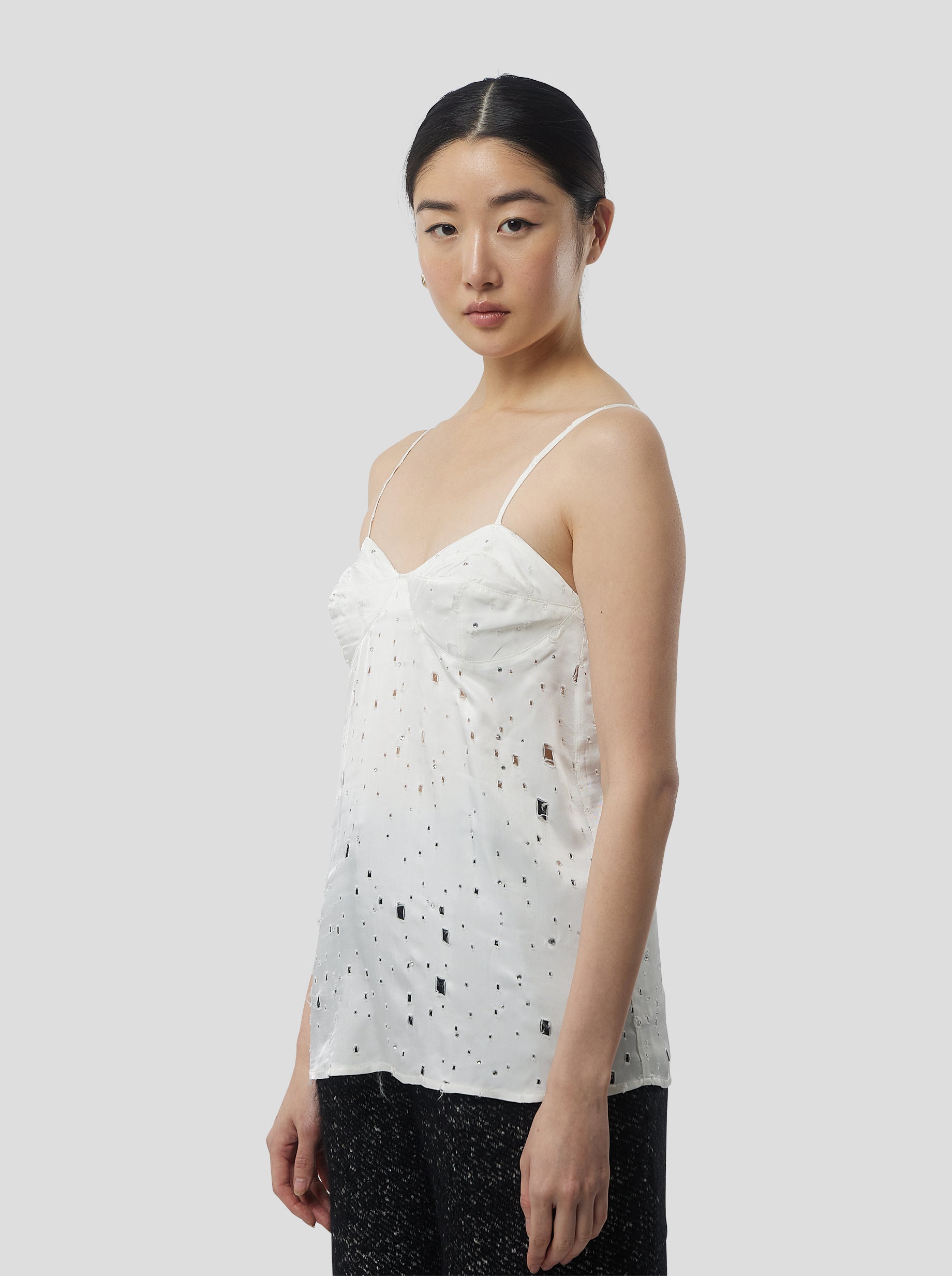 Nelson Top in White Shimmered Voile with Saboté and Inlays