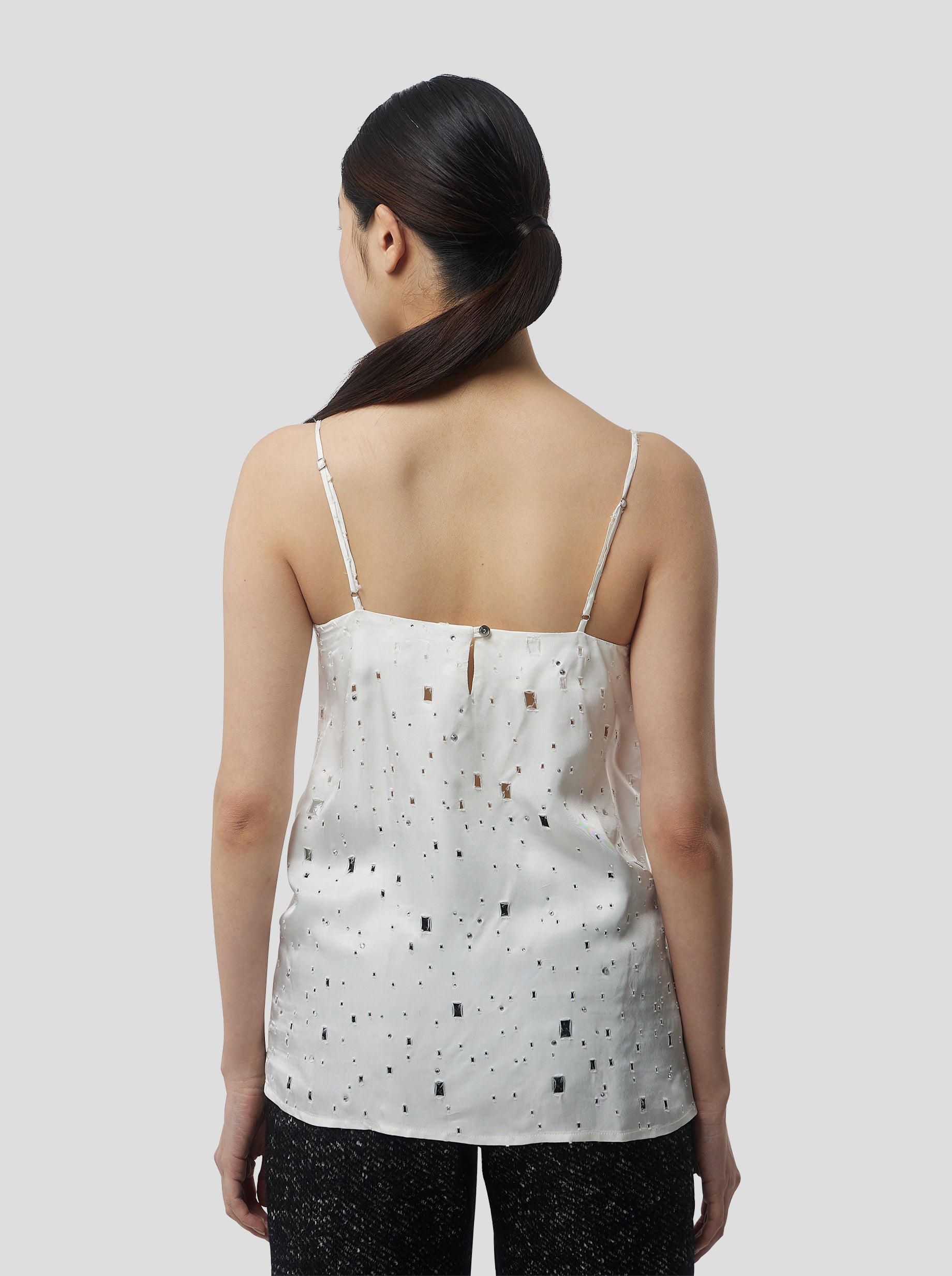 Nelson Top in White Shimmered Voile with Saboté and Inlays