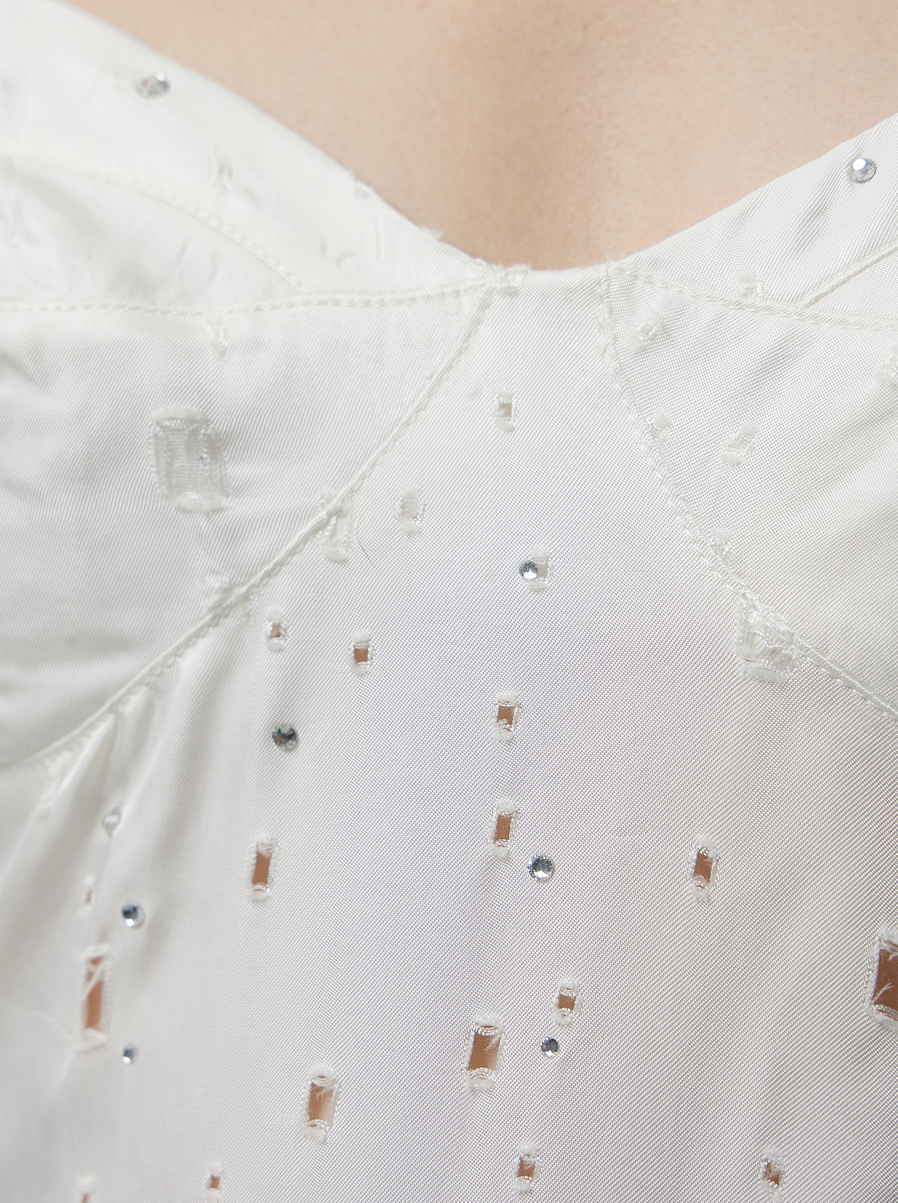 Nelson Top in White Shimmered Voile with Saboté and Inlays