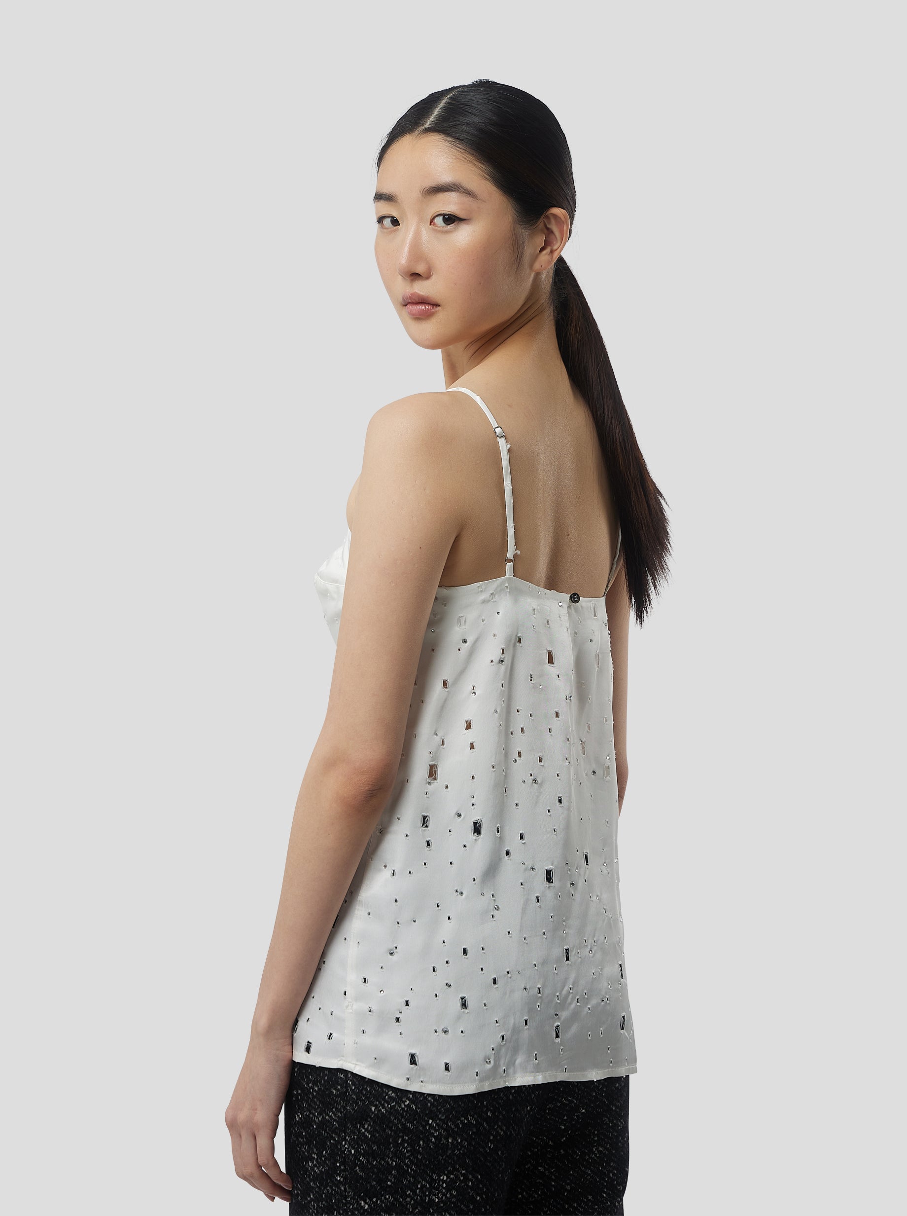 Nelson Top in White Shimmered Voile with Saboté and Inlays