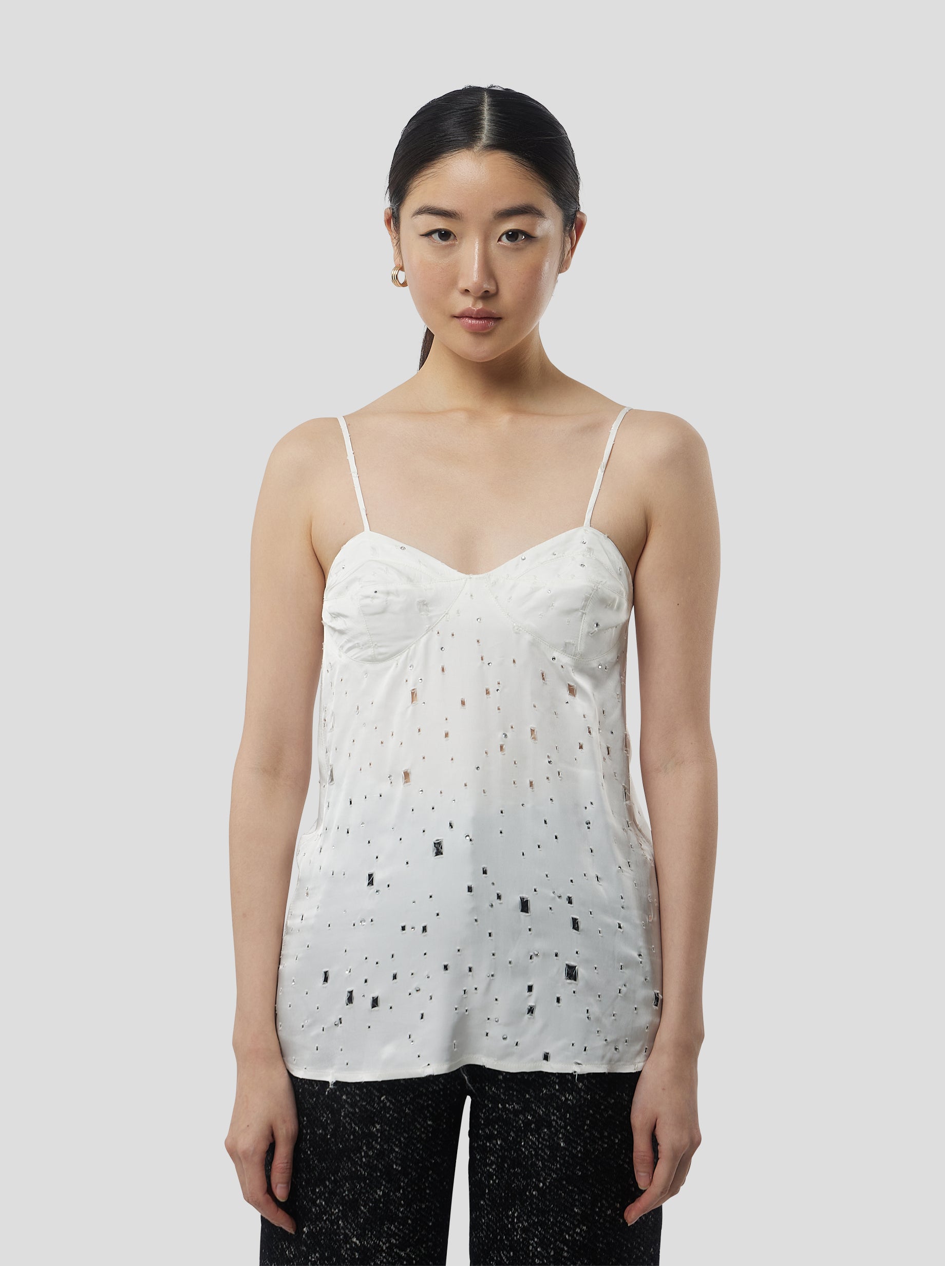 Nelson Top in White Shimmered Voile with Saboté and Inlays