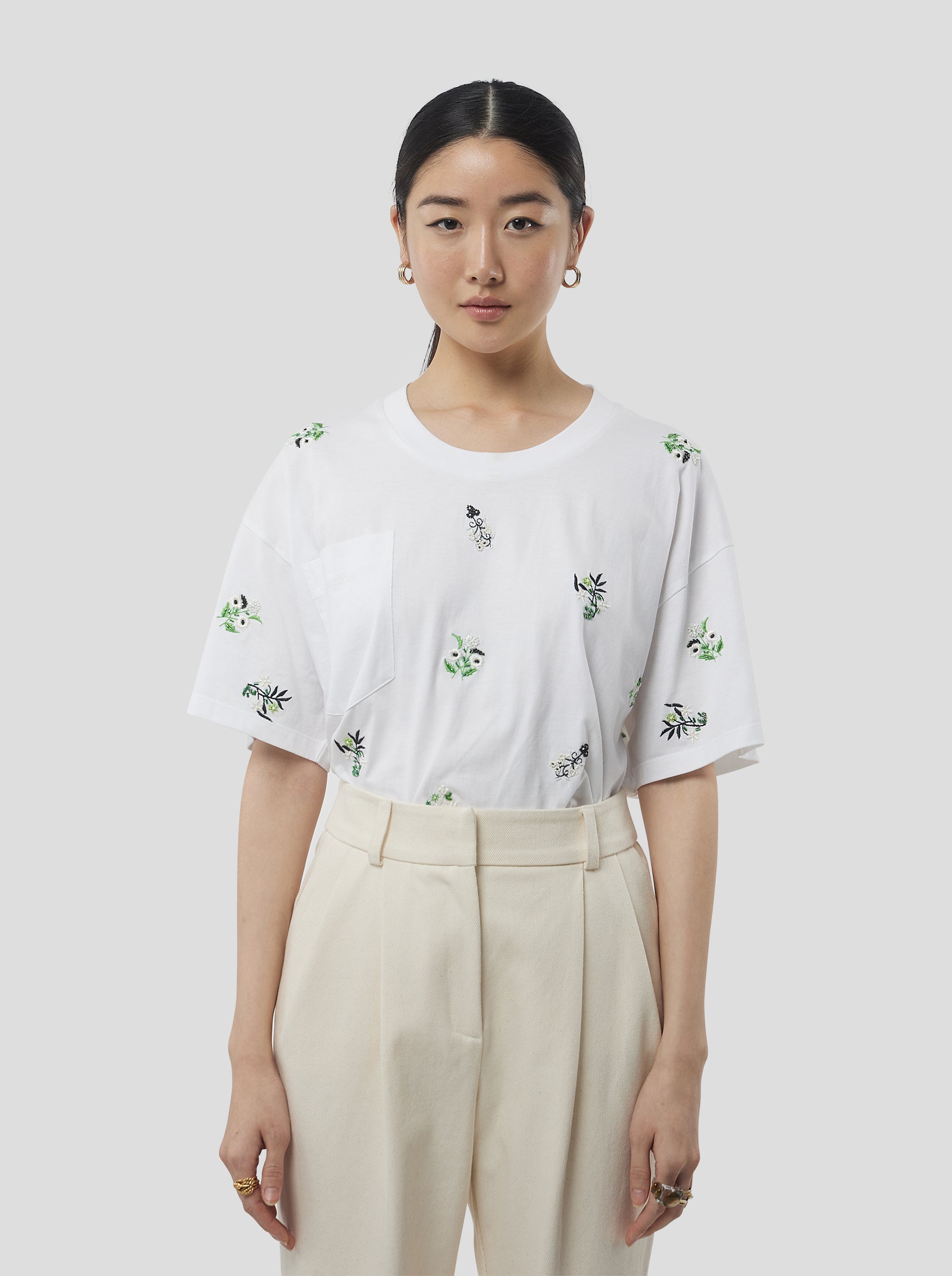 Atlas Embroidered T-Shirt in White Cotton