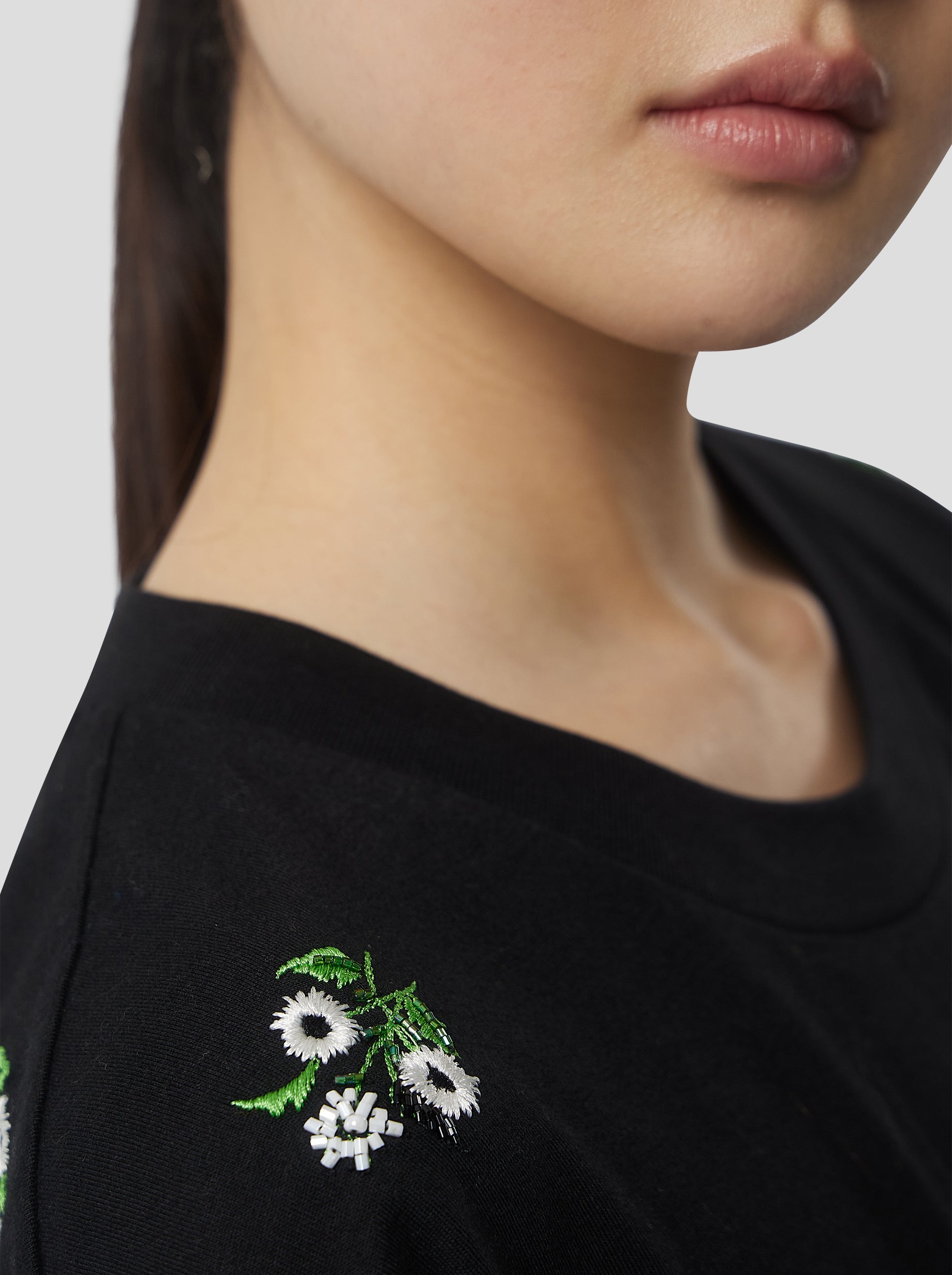 Atlas Embroidered T-Shirt in Black Cotton