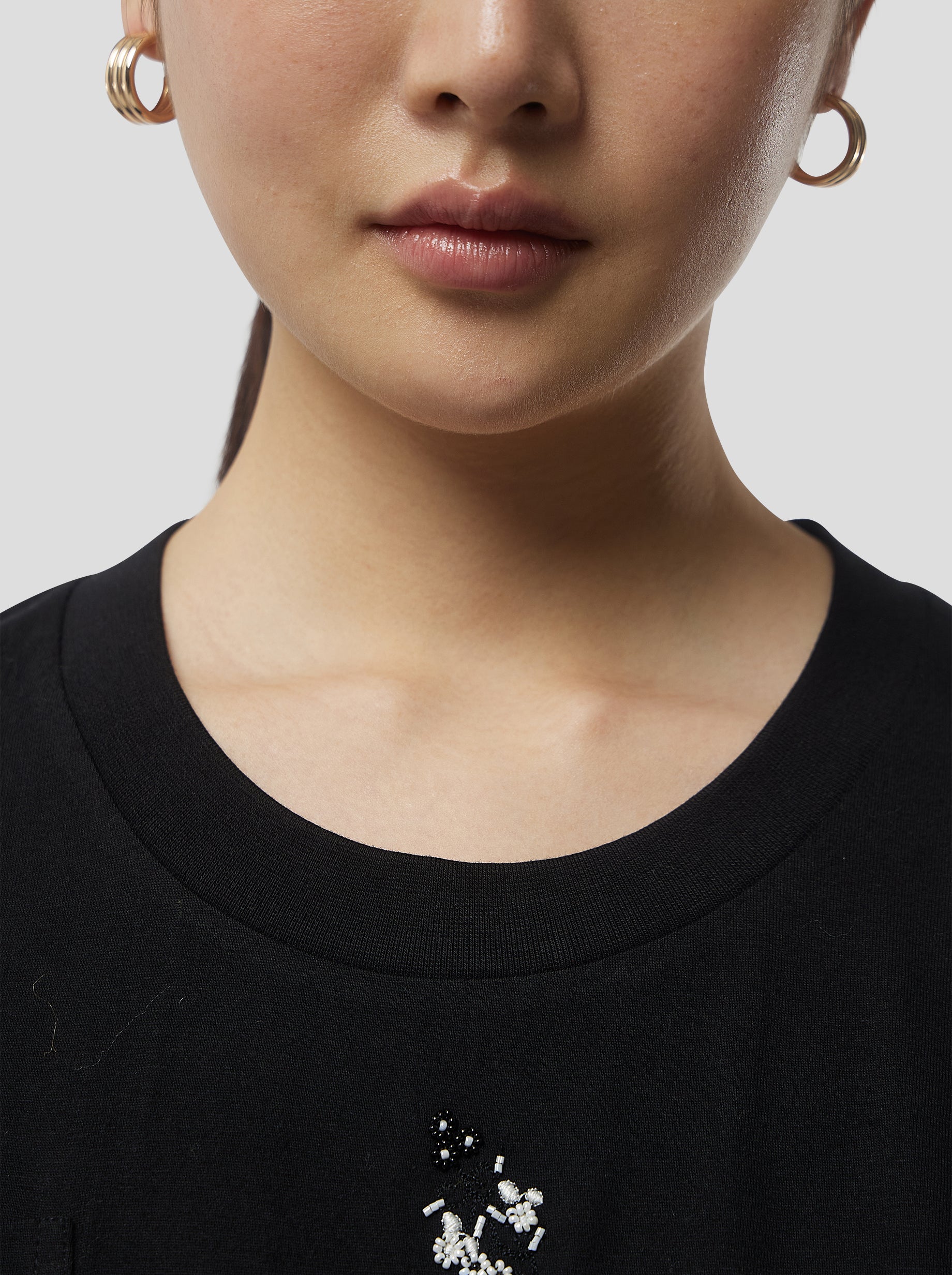 Atlas Embroidered T-Shirt in Black Cotton