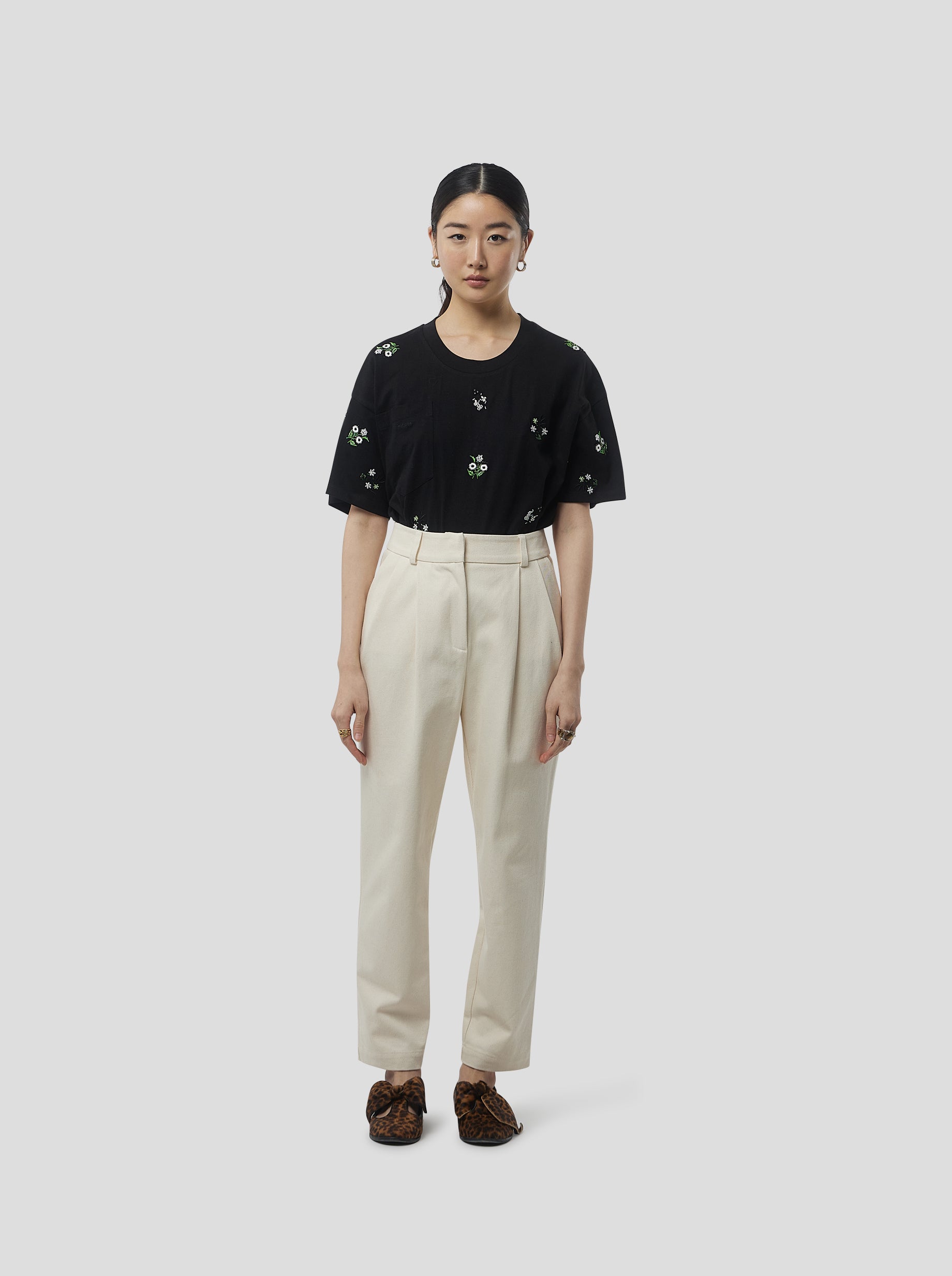 Atlas Embroidered T-Shirt in Black Cotton