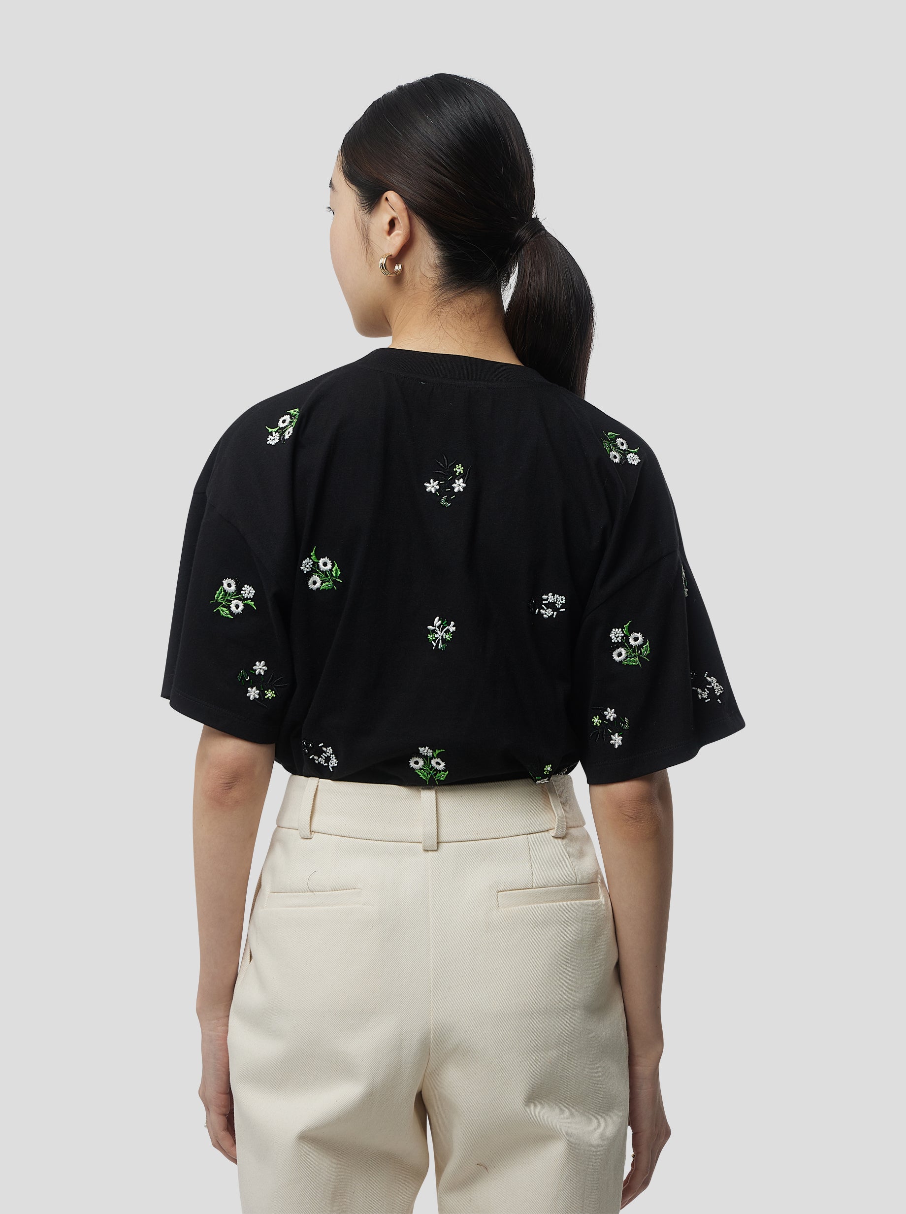 Atlas Embroidered T-Shirt in Black Cotton